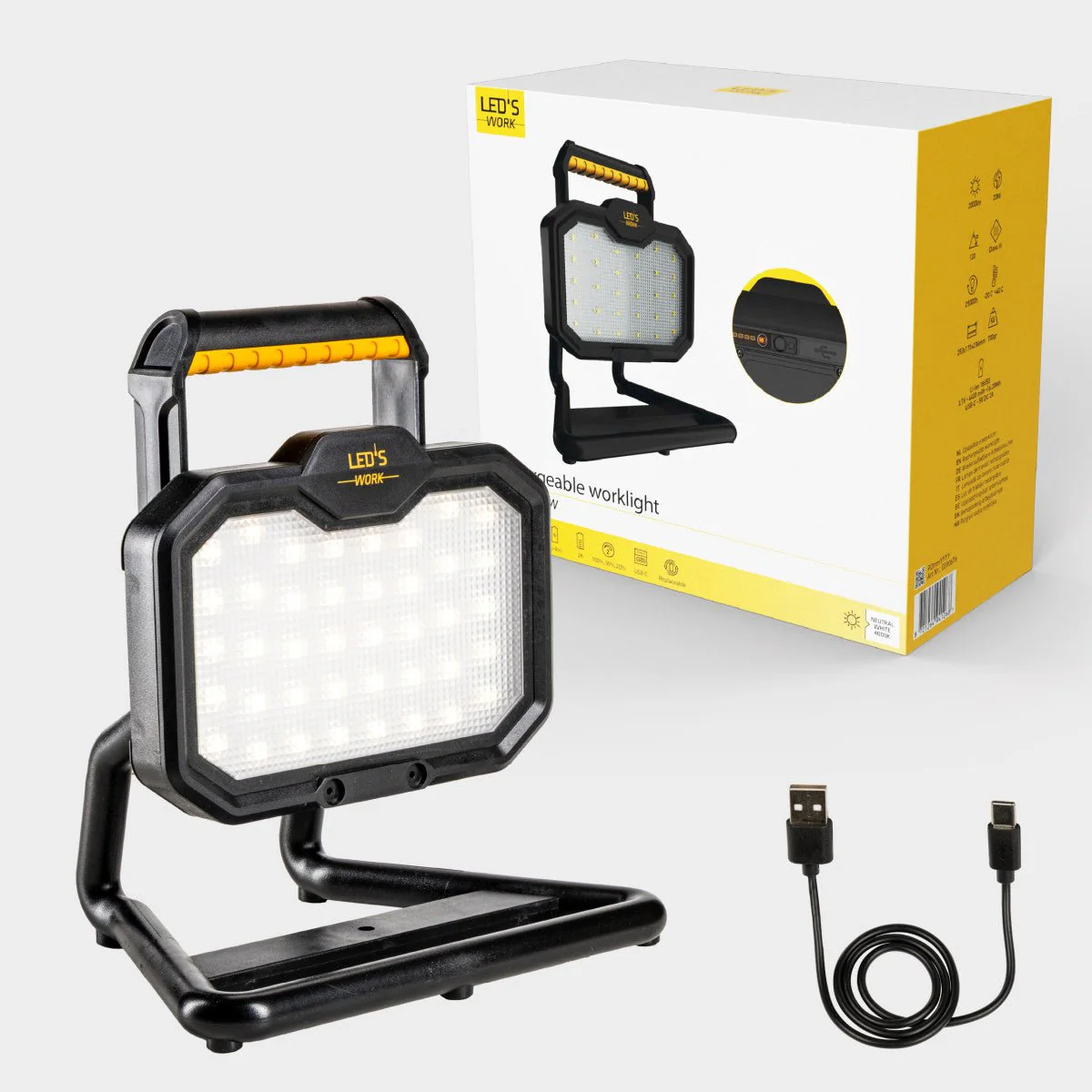 LED's Work LED oplaadbare Bouwlamp 20W 2000lm - Werkt draadloos op accu - Stof- en waterdicht - Inklapbaar - Image 12