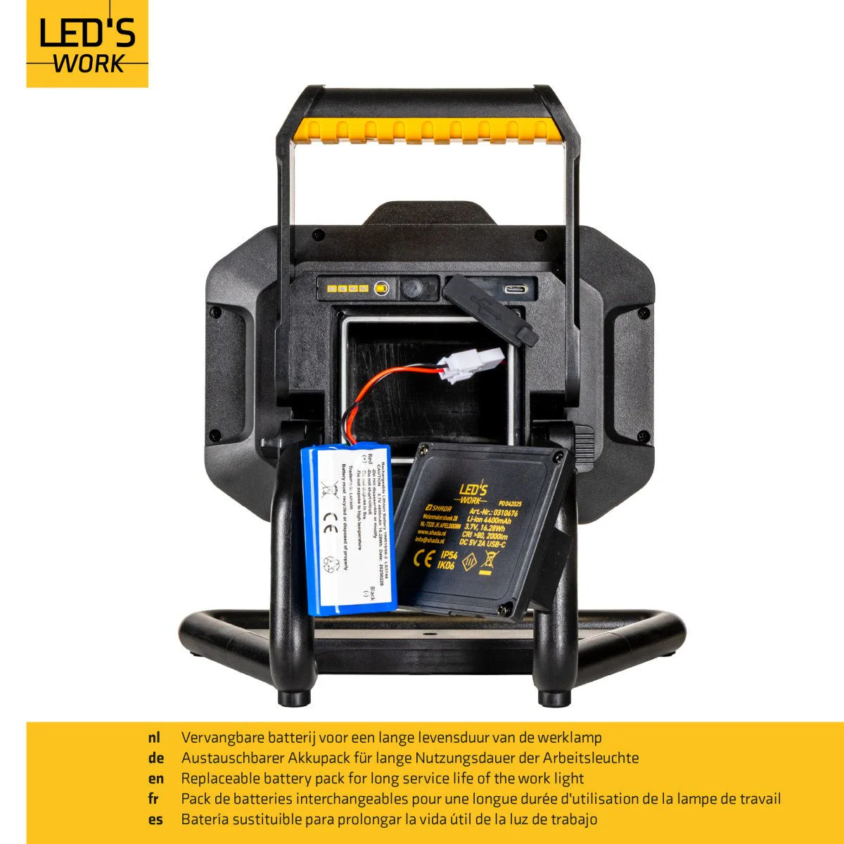 LED's Work LED oplaadbare Bouwlamp 20W 2000lm - Werkt draadloos op accu - Stof- en waterdicht - Inklapbaar - Image 7