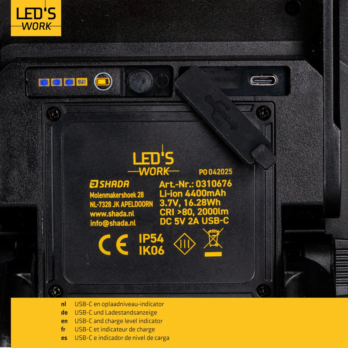 LED's Work LED oplaadbare Bouwlamp 20W 2000lm - Werkt draadloos op accu - Stof- en waterdicht - Inklapbaar - Image 8