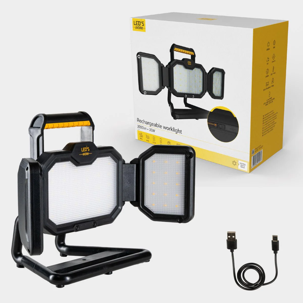 LED's Work LED Bouwlamp Werklamp Oplaadbaar 4000lm 30W Opvouwbaar & Compact - Image 11
