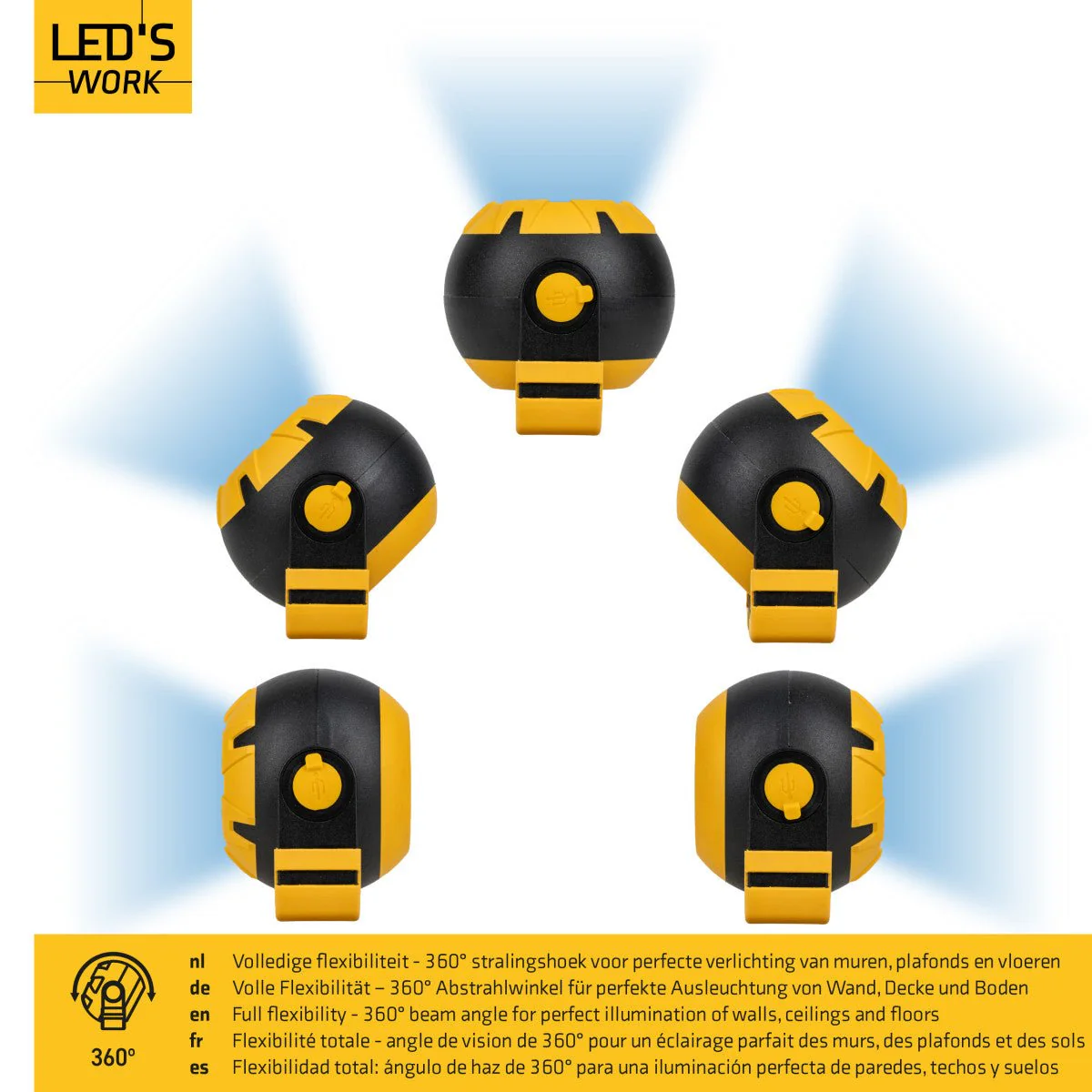 LED's Work Oplaadbare LED Looplamp – Krachtige Draadloze 800 Lumen Werk- & Noodlamp - Image 6