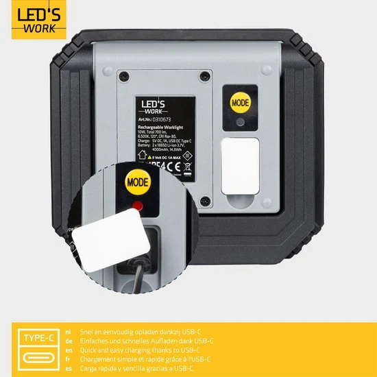 LED's Work Oplaadbare LED werklamp met accu 700 - Draadloos en draagbaar - 10W - Image 8