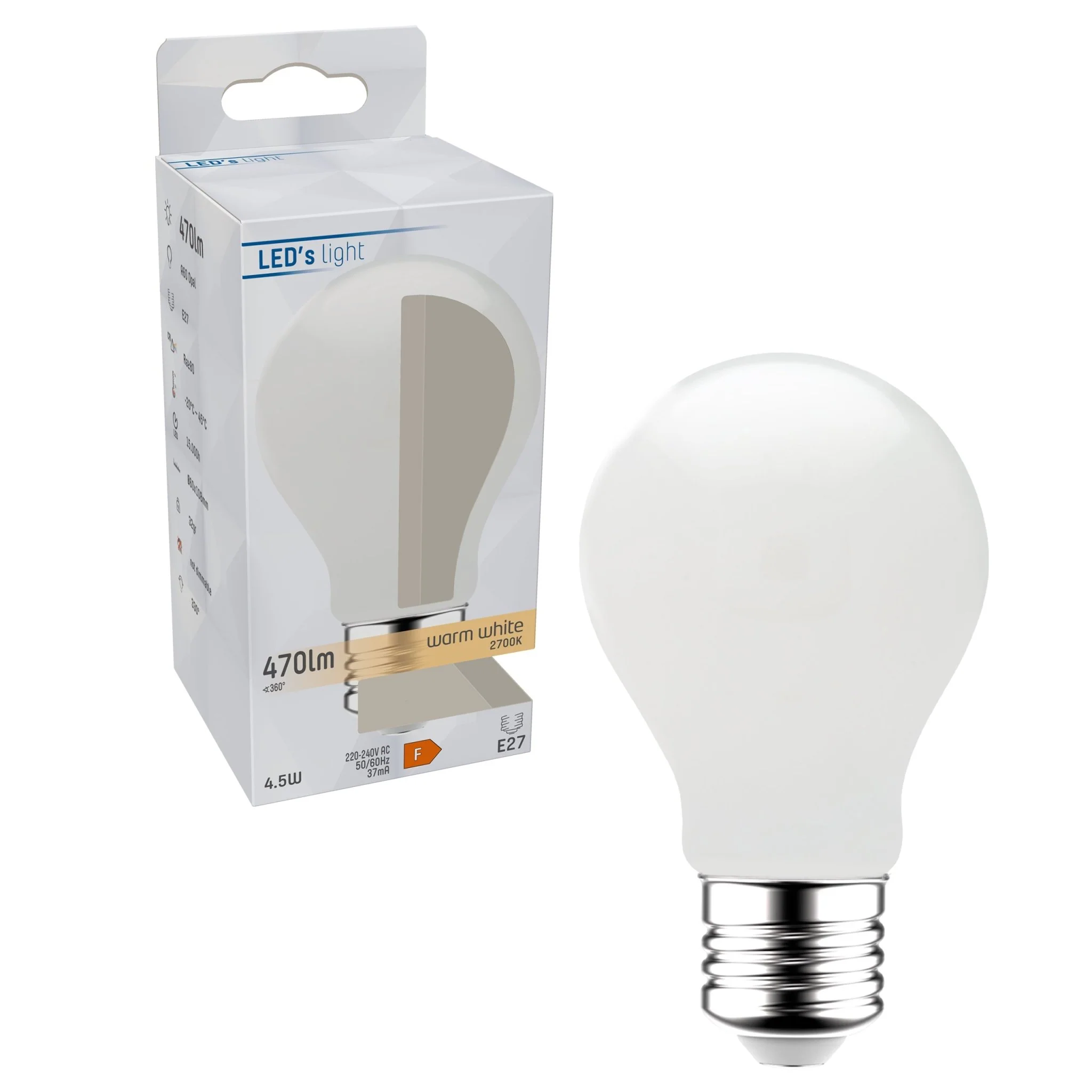 LED Lamp E27 - Mat wit glas - 4W/40W - 470 lm - Warm wit licht - Image 4