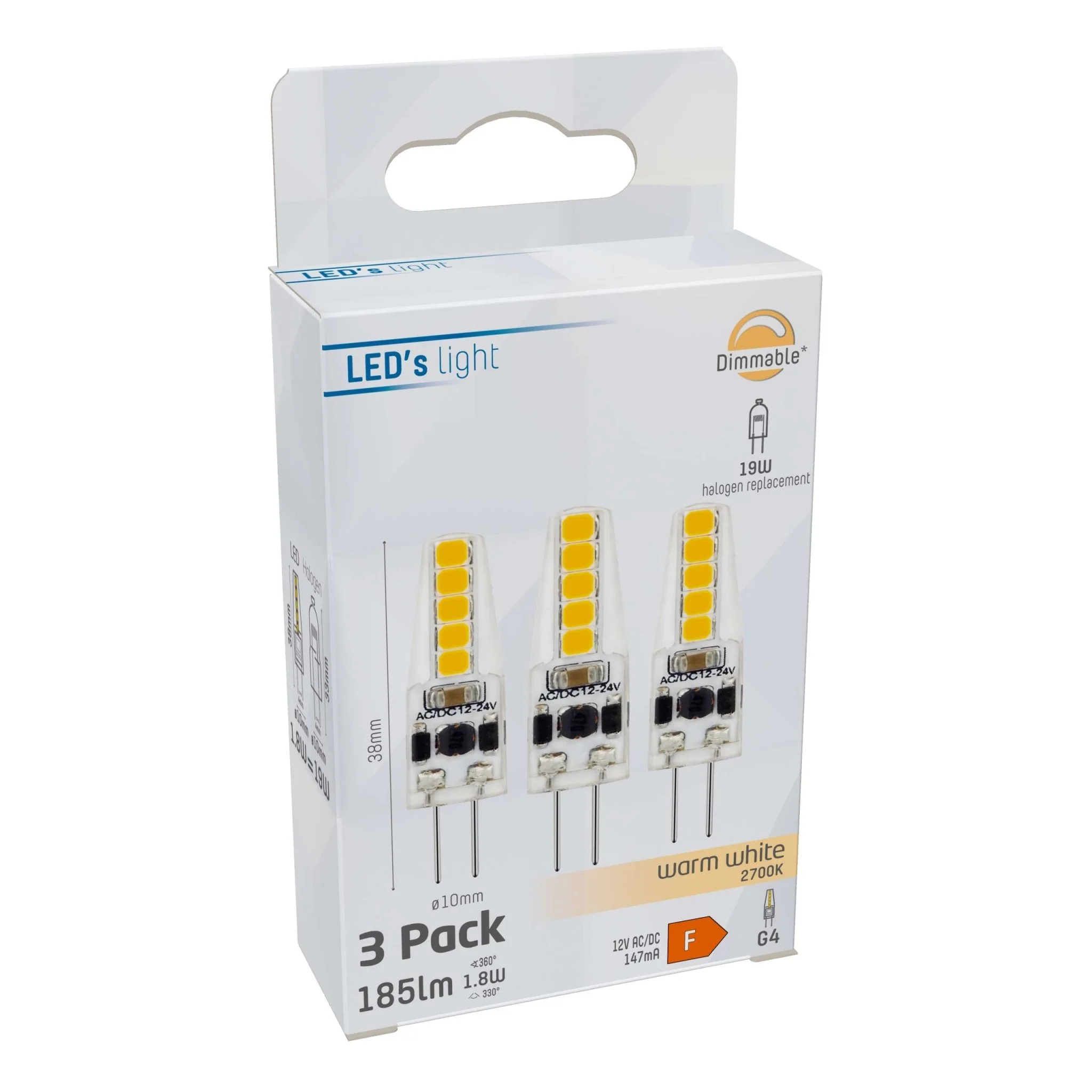 LongLife LED Steeklamp G4 - 12V - Dimbaar warm wit licht - 1.9W (20W) - 3 lampjes - Image 2