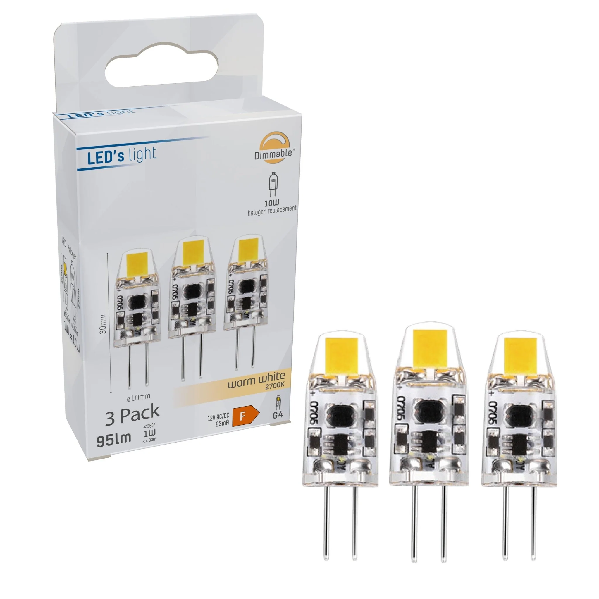 G4 LED Lampen - 12V - 1W vervangt 10W - Warm wit licht - 3PACK - Image 4