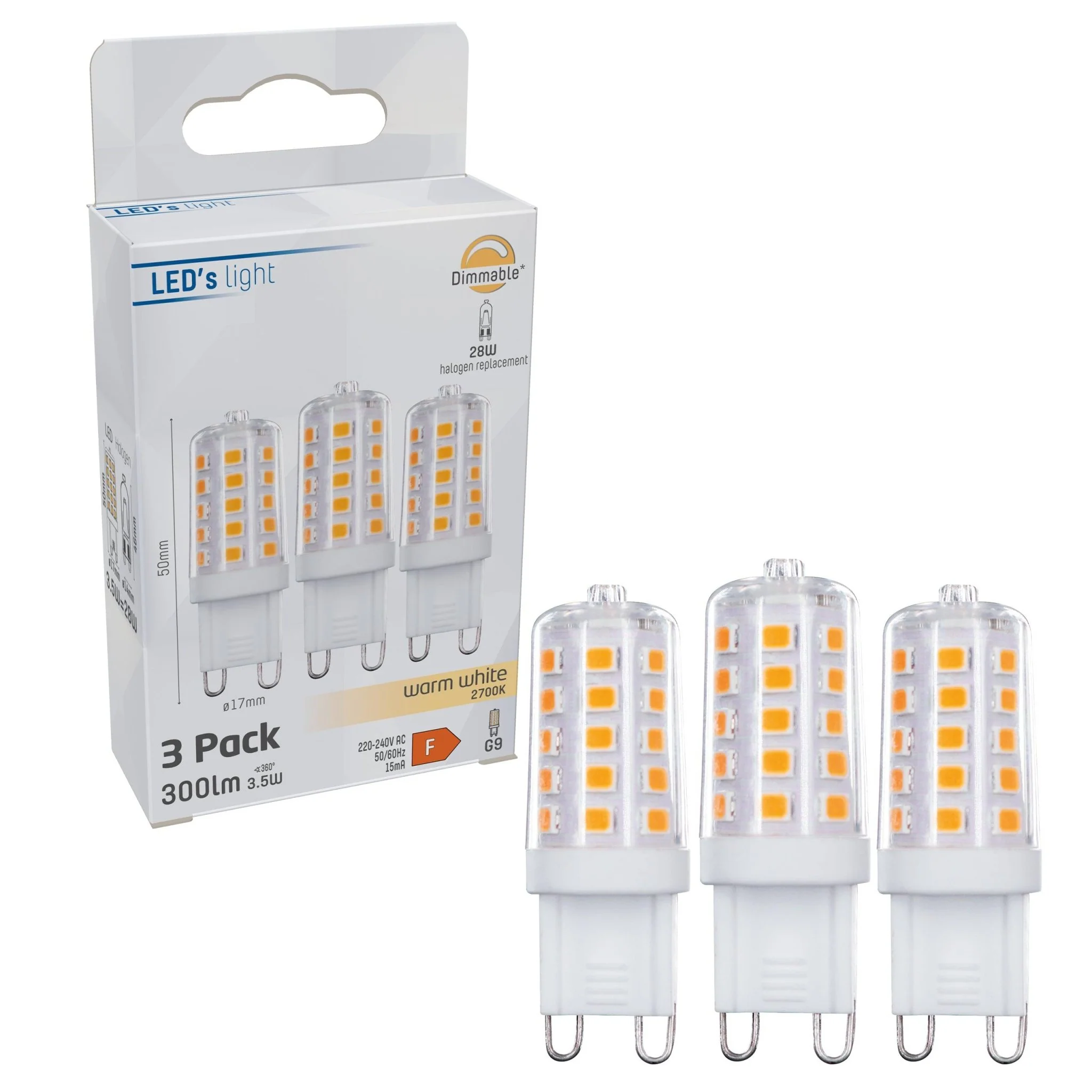 ProDim LED Steeklamp G9 - Dimbaar warm wit licht - 220-240V - 3.5W (28W) - 3 lampjes - Image 4