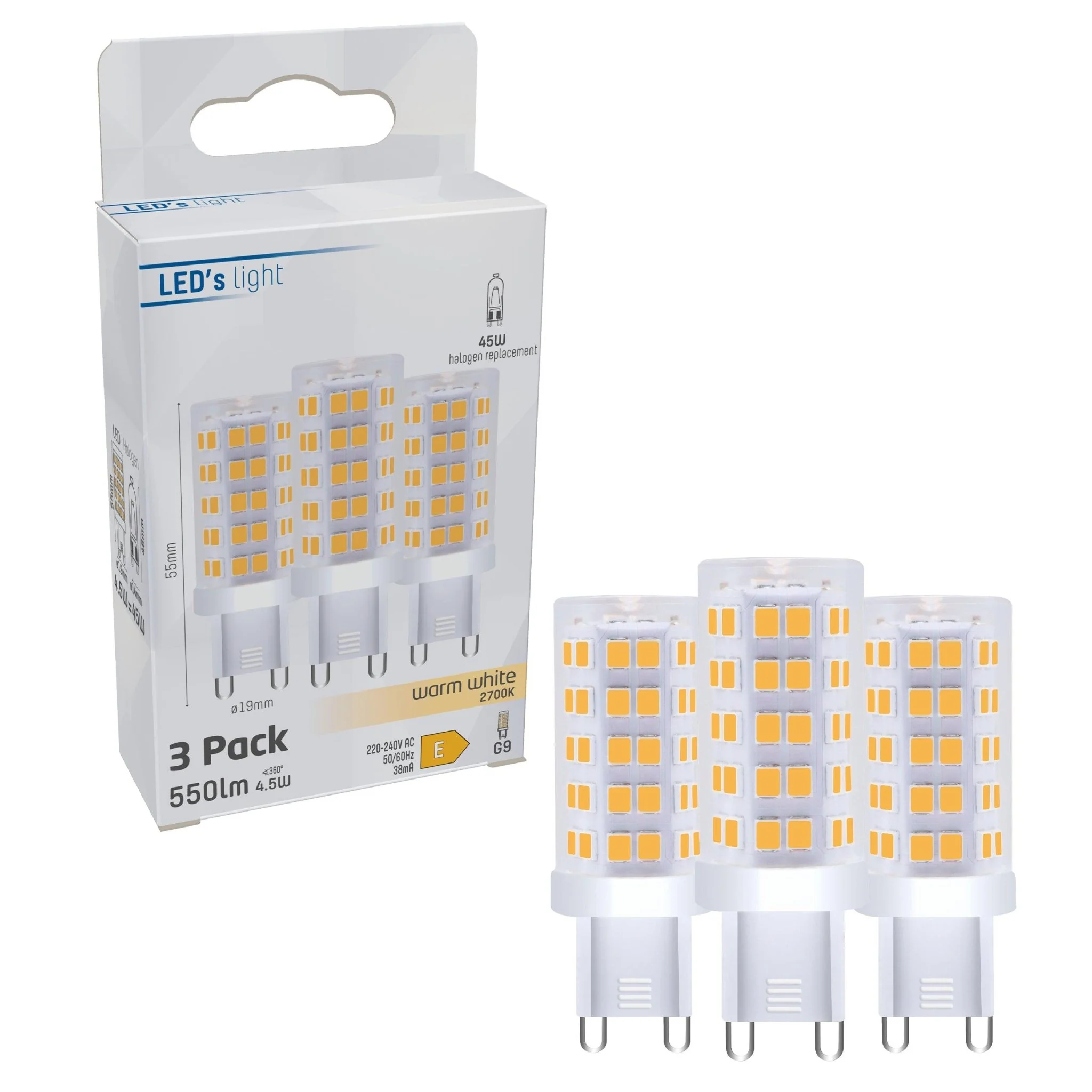 LED Steeklamp G9 - Helder - 220-240V - Warm wit - 4.7W (45W) - 3 lampjes - Image 3