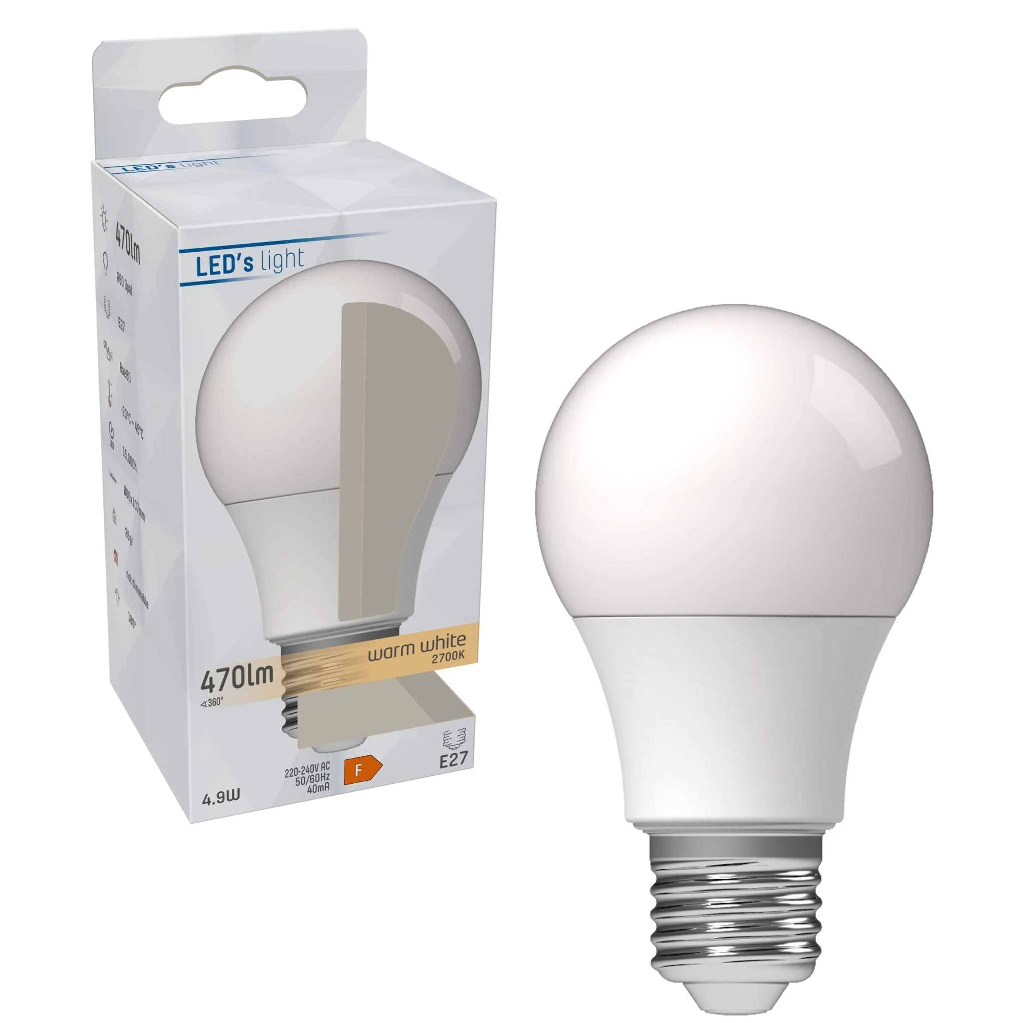 LED Lamp E27 - Mat - Warm wit - 4.9W vervangt 40W - Image 3