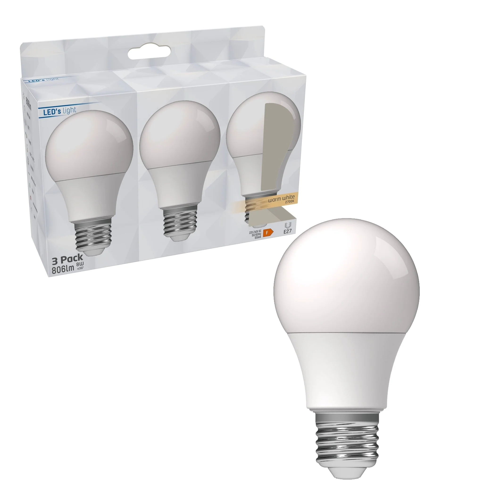 LED lampen met grote E27 fitting - Warm wit licht - 8W/60W - 3PACK - Image 2