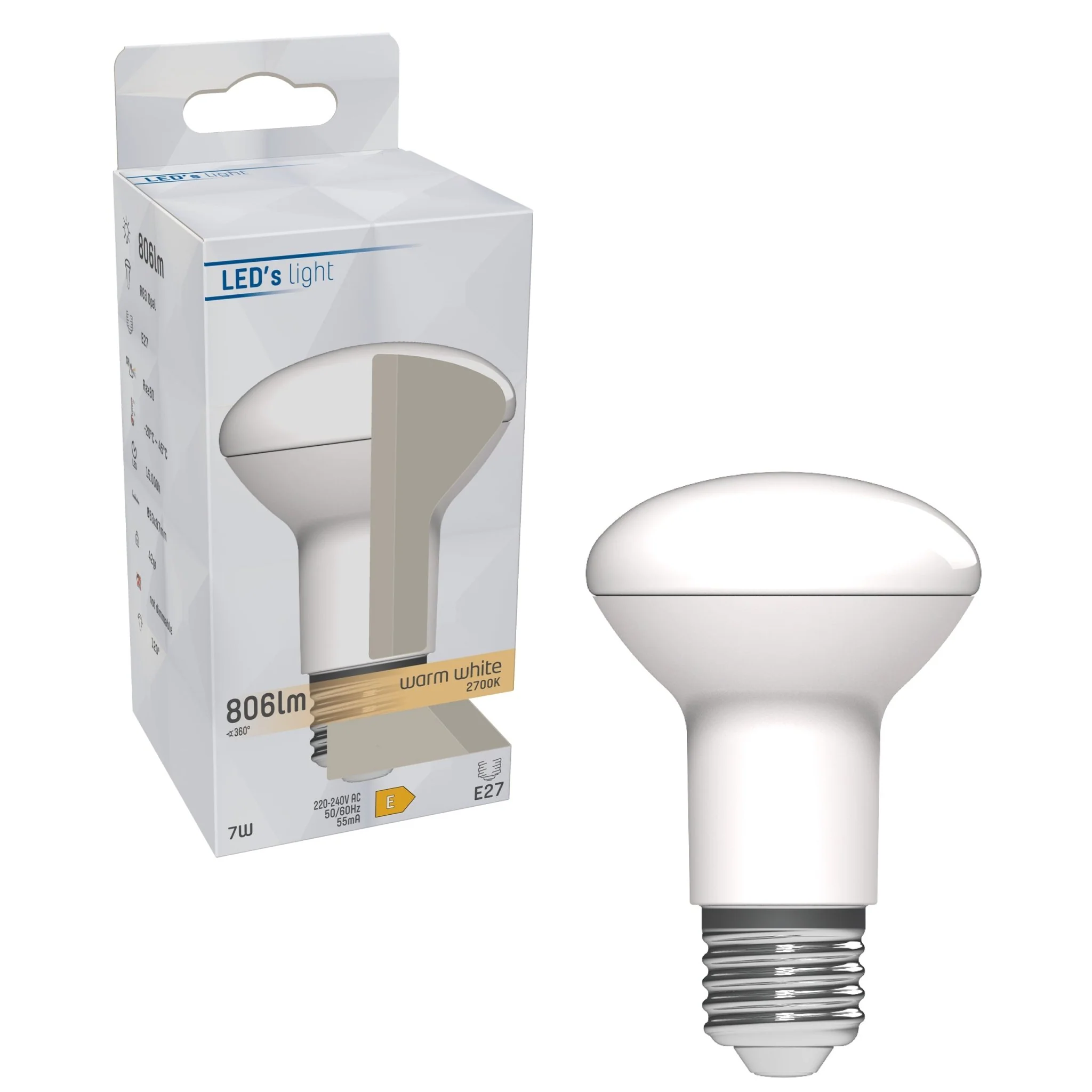 LED Reflectorlamp E27 - R63 Reflector - Warm wit - 7W vervangt 60W - Image 4