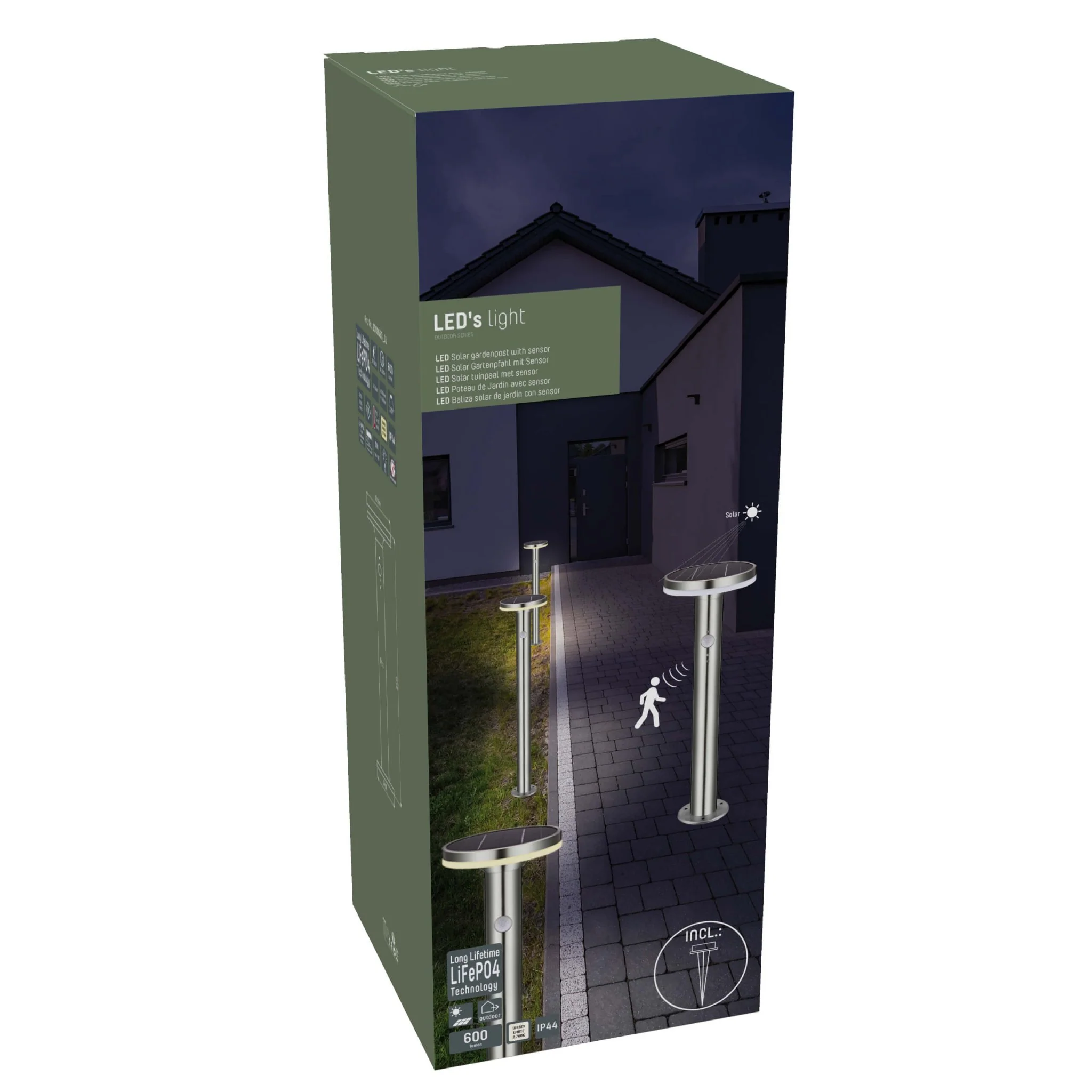 LED's Light RVS Solar LED Tuin Lantaarnpaal met Bewegingssensor - Draadloos - 3 standen - Zilver - Image 7