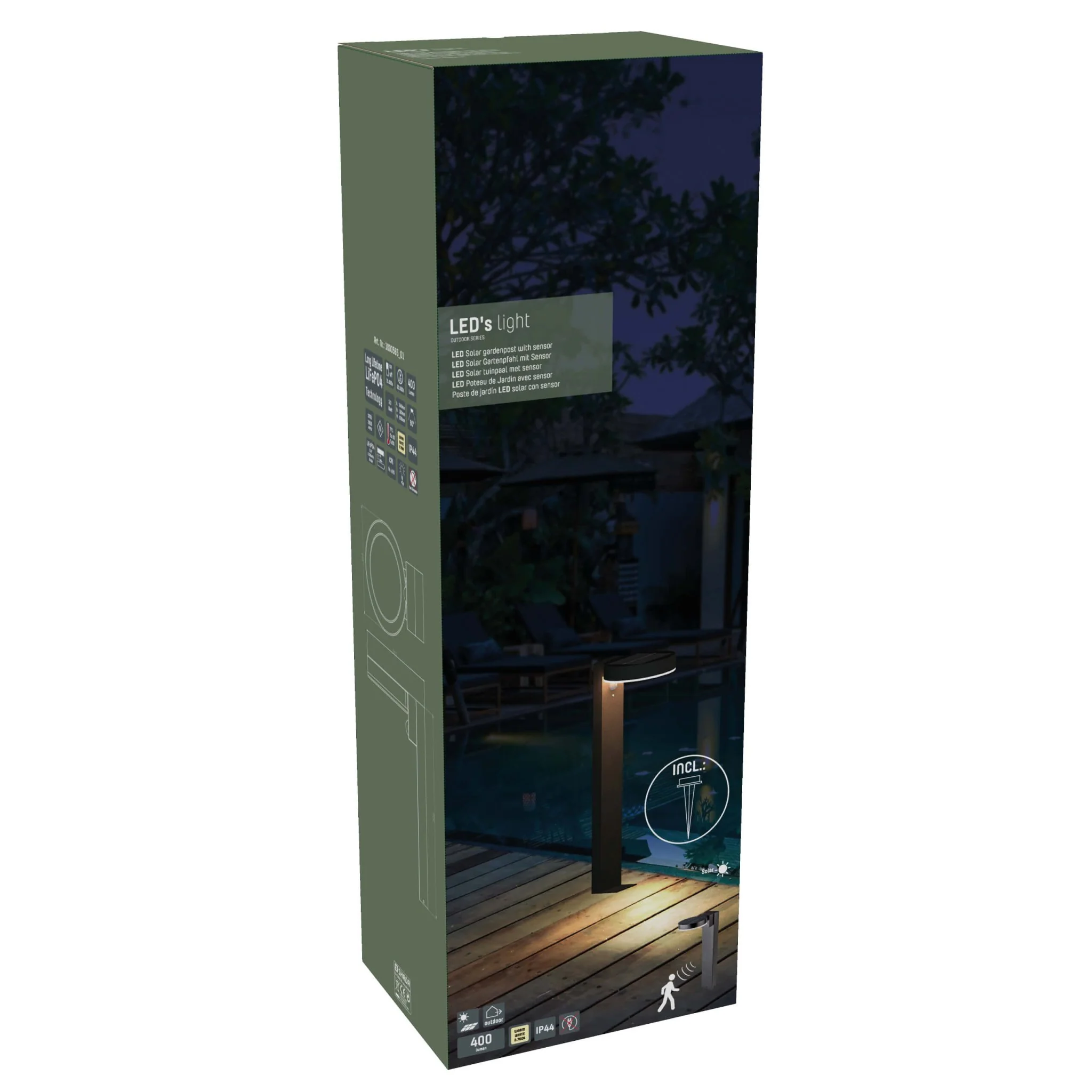 LED's Light RVS Solar LED Tuin Lantaarnpaal met Bewegingssensor - Draadloos - 3 standen - Zwart - Image 14