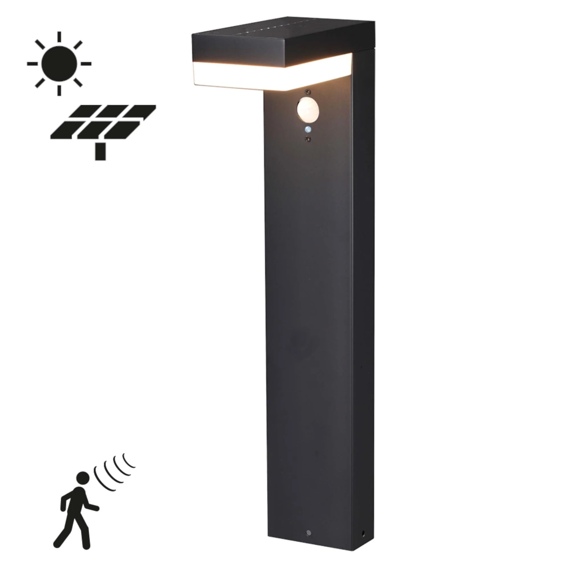 LED's Light RVS Solar LED Tuinlamp Paallamp met Bewegingssensor - Draadloos - 3 standen - Zwart - Image 3