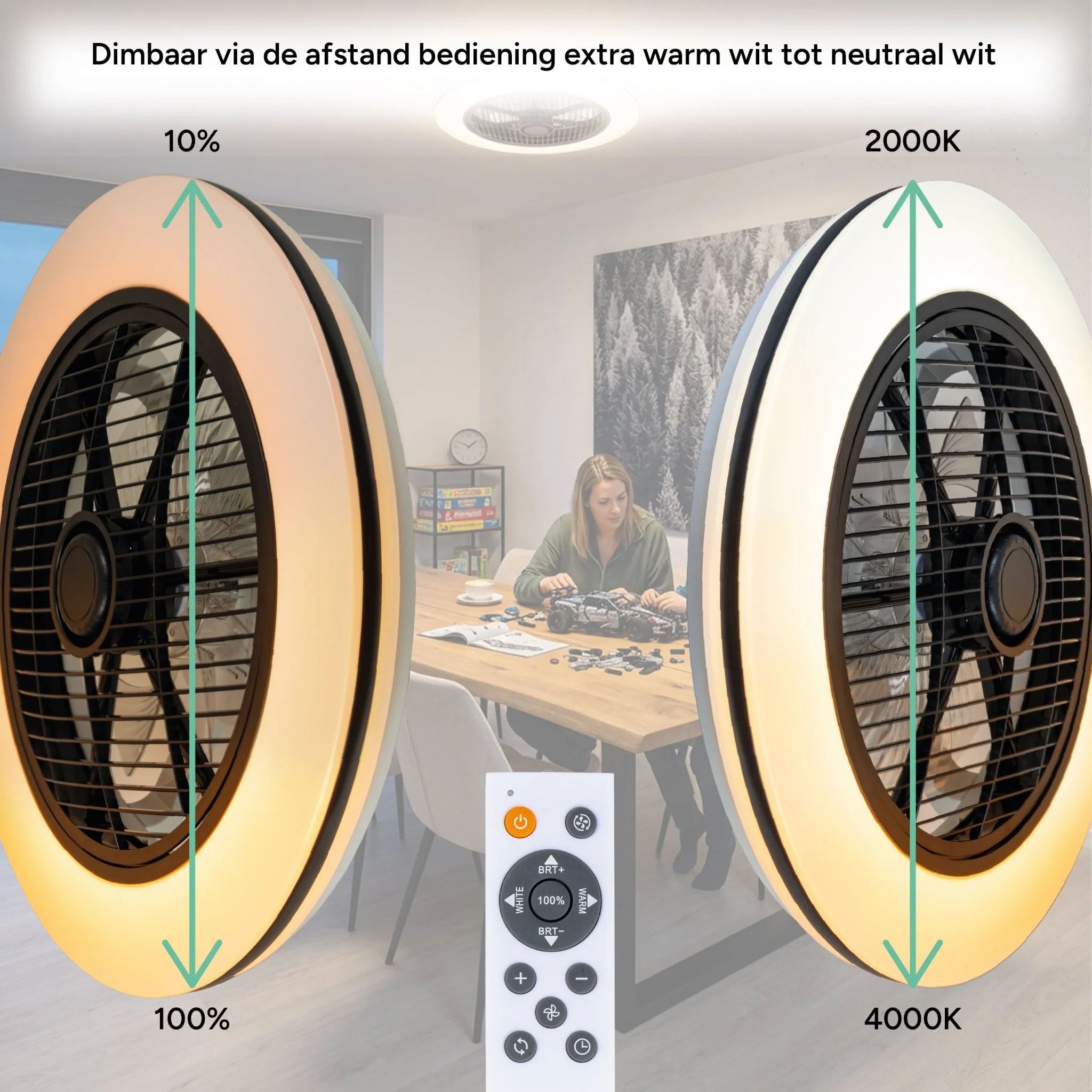 Moderno 3D plafondventilator met verlichting 50cm – Dimmen en lichtkleur instellen via afstandsbediening – Met zomer- en winterstand en timerfunctie - Image 5