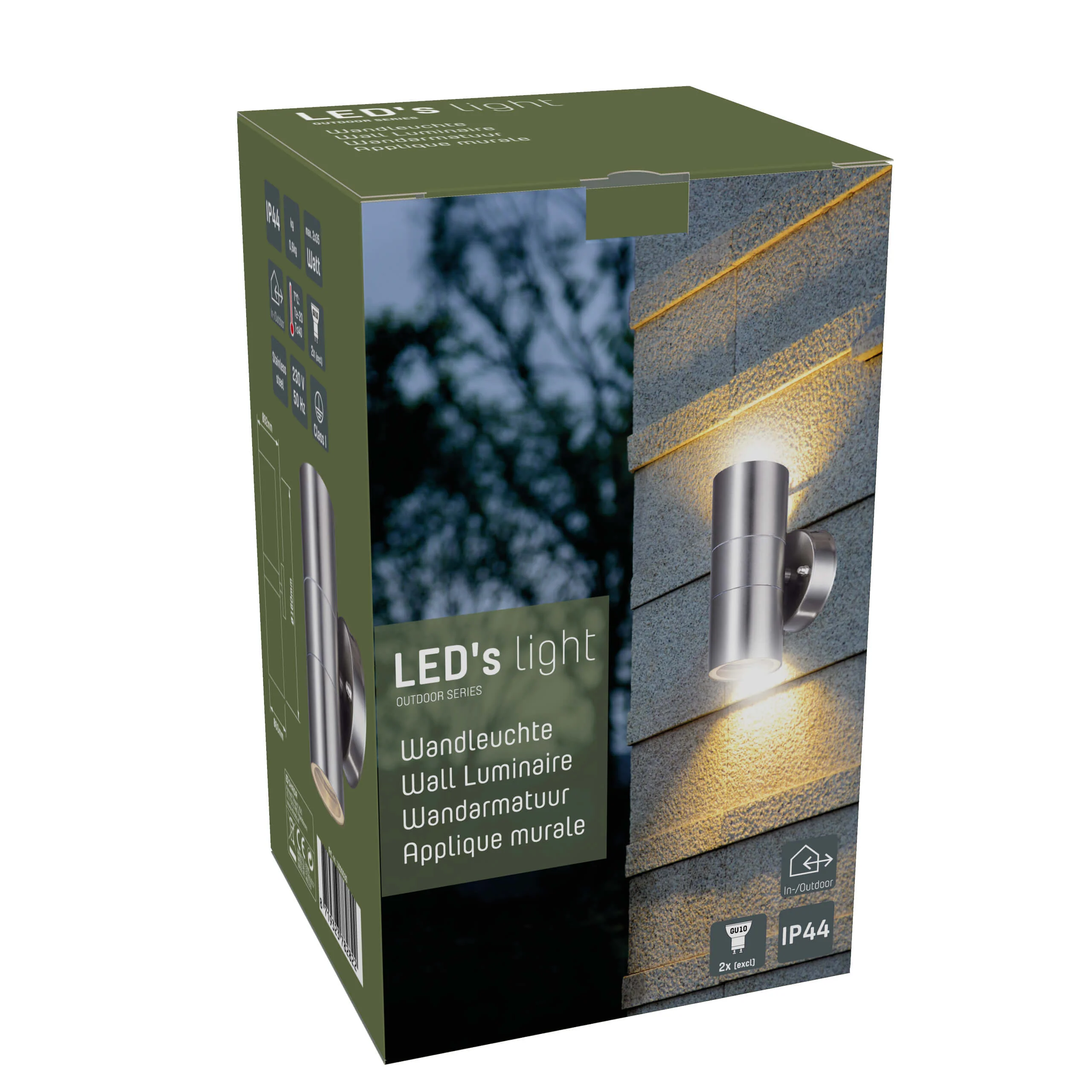 LED's Light RVS LED Muurlamp Buiten - Spot met 2 x GU10 fitting - Model Catania - IP44 - Zilver - Image 11
