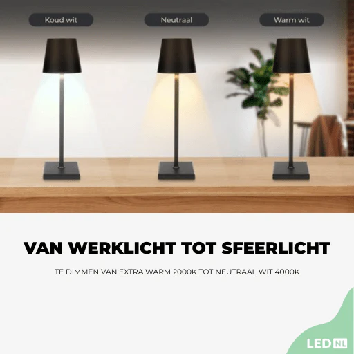 LED's Light Oplaadbare LED Tafellamp - Dimbaar via aanraking - Binnen en buiten - Wit - Image 2