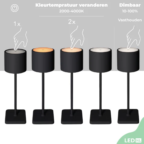 LED's Light Oplaadbare LED Tafellamp - Dimbaar via aanraking - Binnen en buiten - Zwart - Image 2