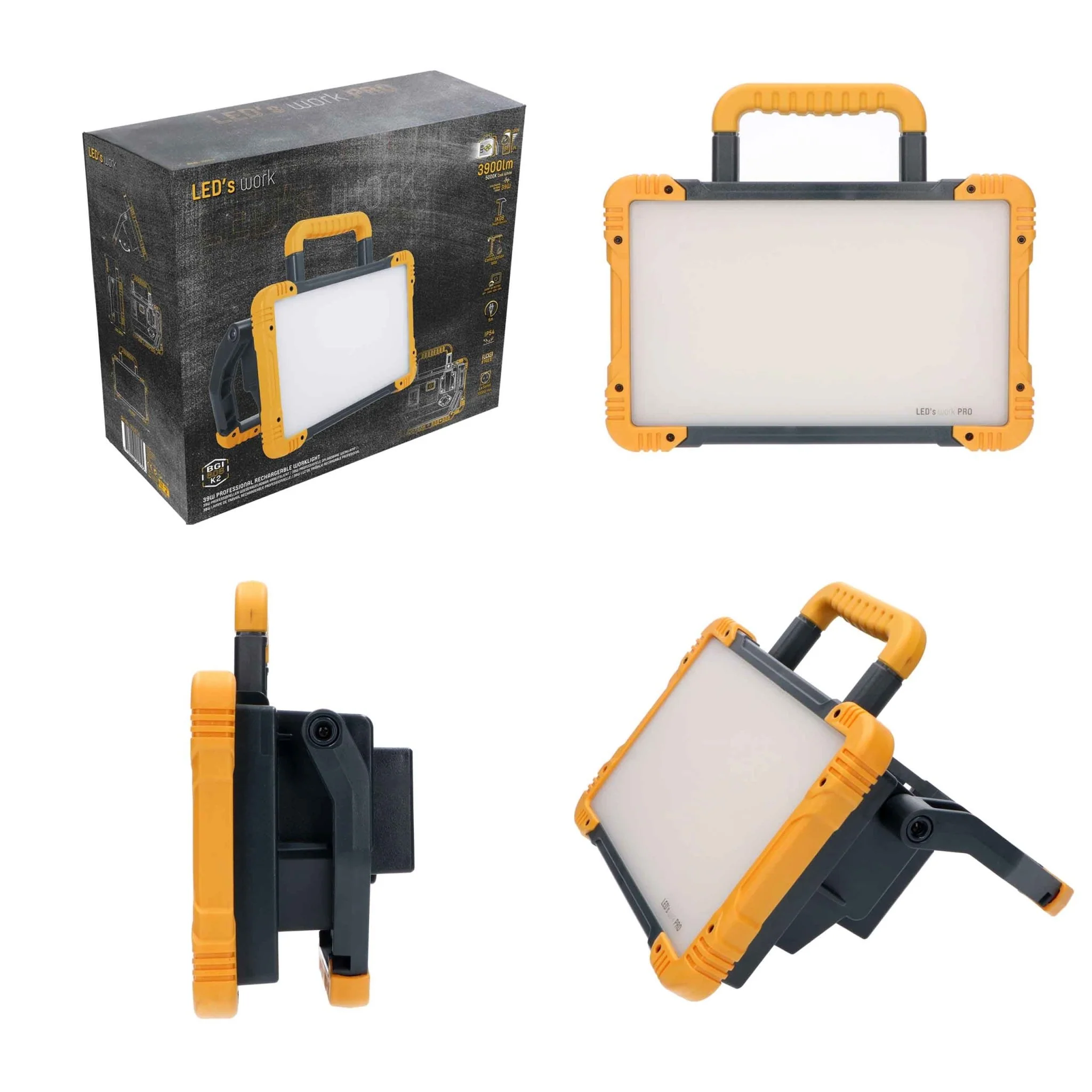 Oplaadbare Premium LED bouwlamp 30W – Zowel op netstroom als accu te gebruiken – Dimbaar in 3 standen – 3000 lumen – IP54 - Image 4