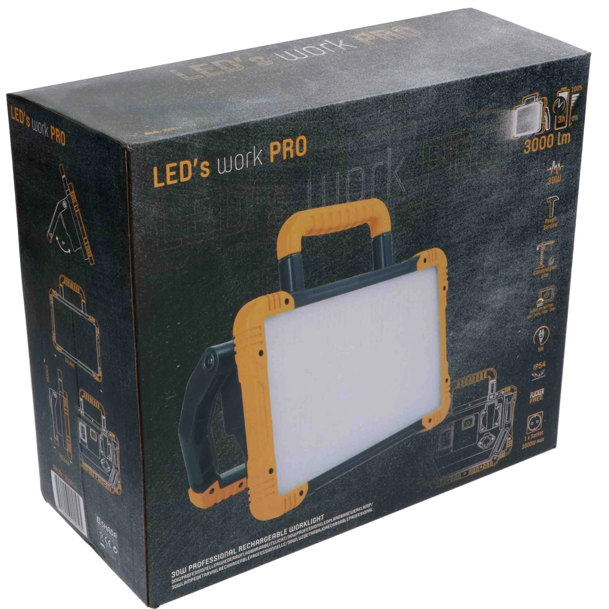 Oplaadbare Premium LED bouwlamp 30W – Zowel op netstroom als accu te gebruiken – Dimbaar in 3 standen – 3000 lumen – IP54 - Image 8