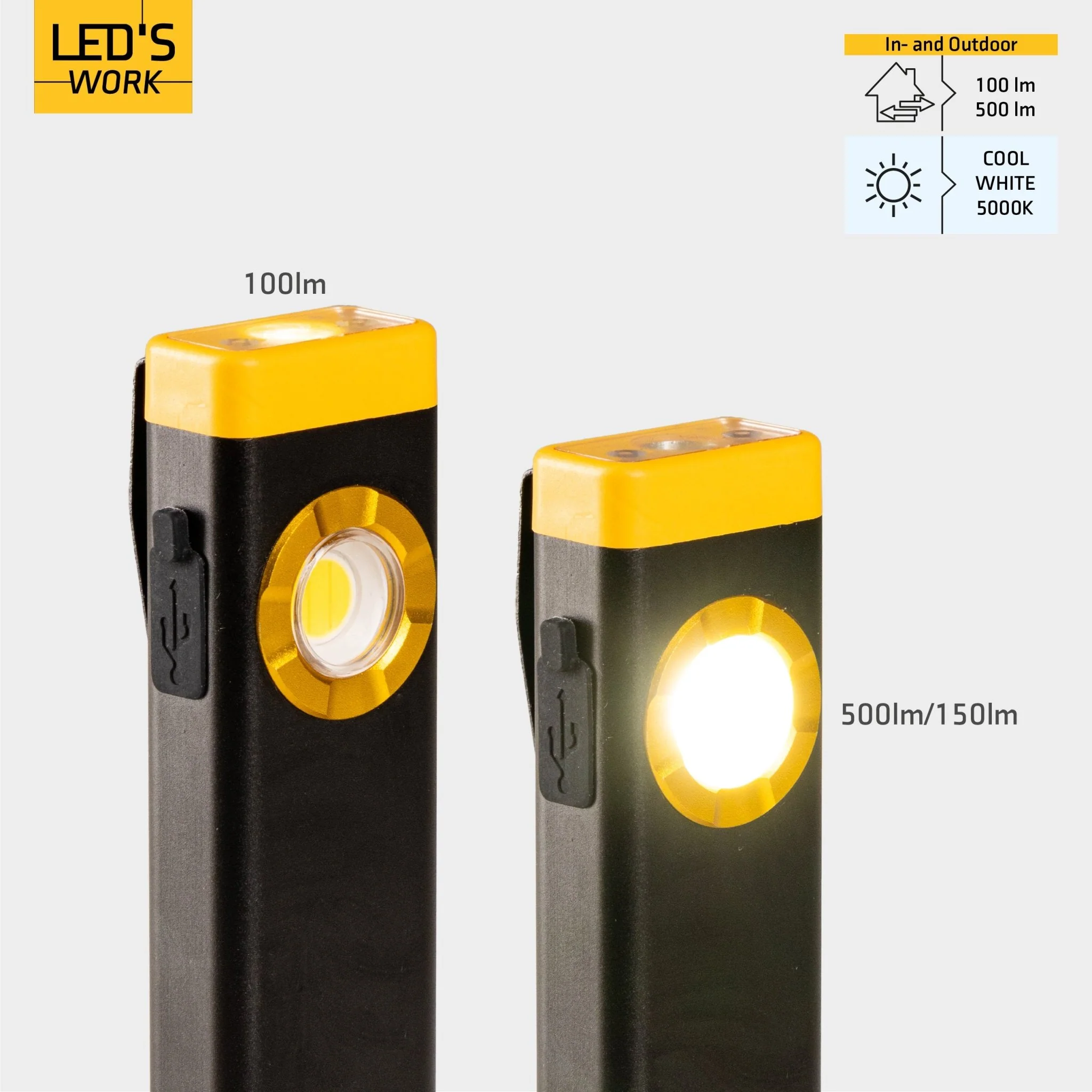 LED's Work Oplaadbare LED Mini Zaklamp met 3 lichtstanden (100, 500 en 700 Lumen) - Image 4