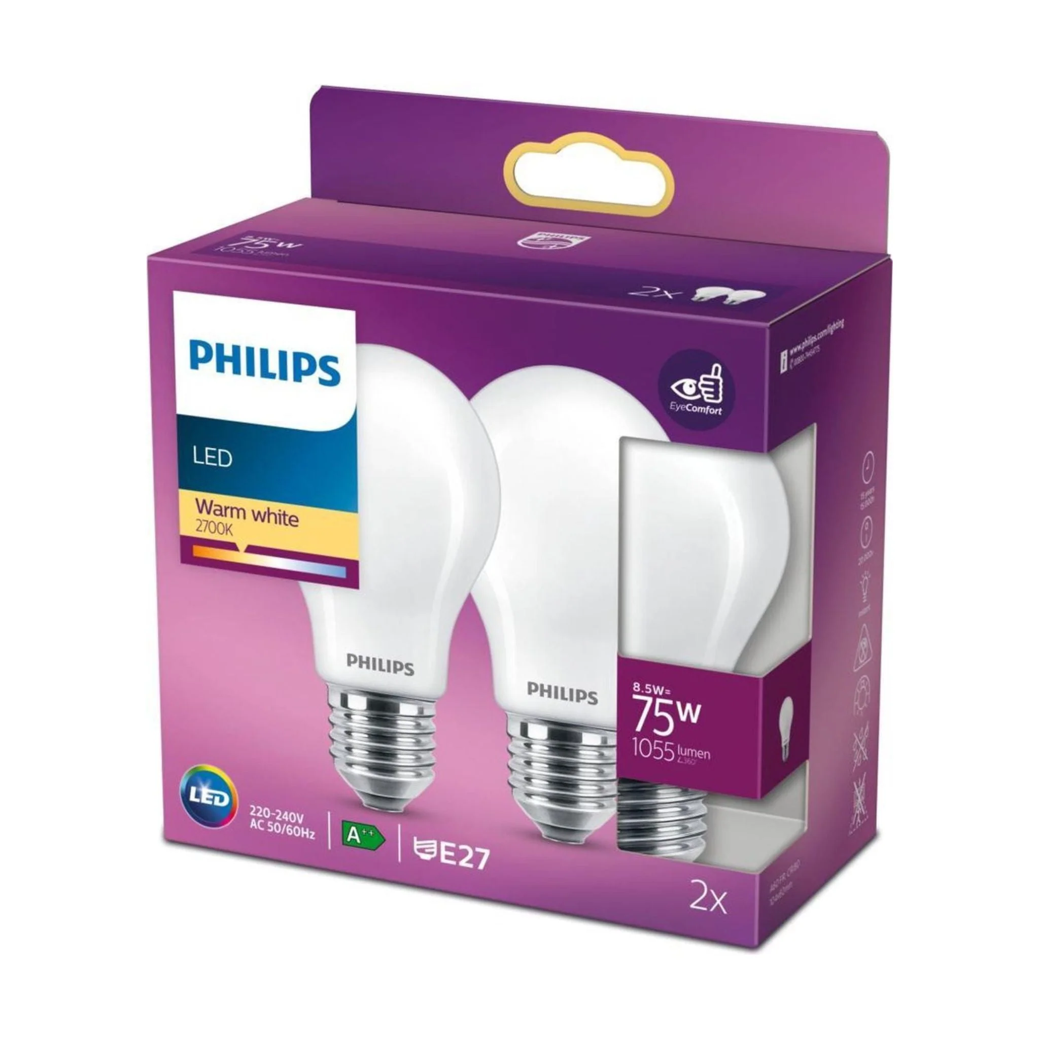 2-pack Philips LED Lampen E27 - Mat - Warm wit - 8.5W vervangt 75W - Image 2