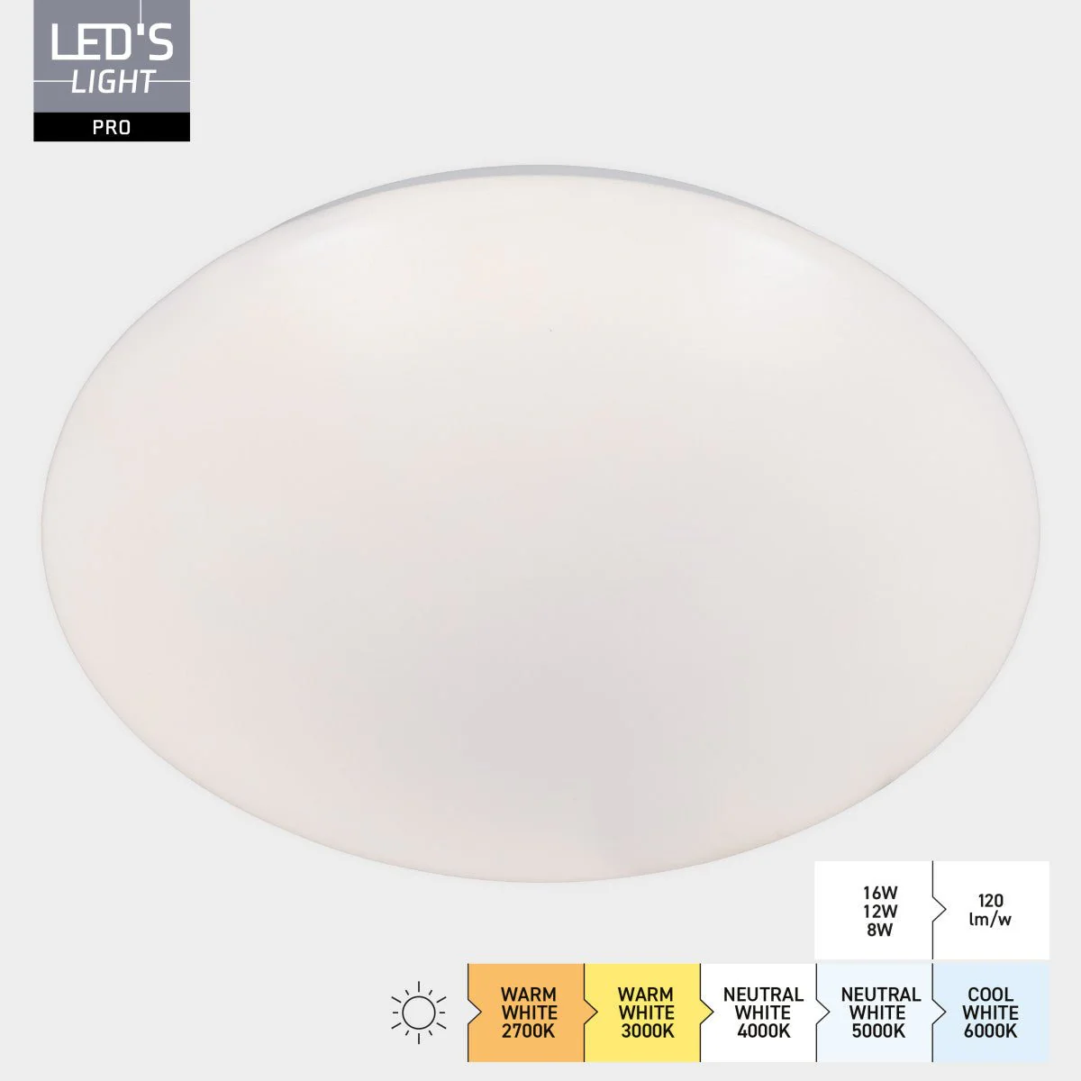 LED's Light Pro Plafondarmatuur  - 16W 1920lm 2700K/3000K/4000K/5000K/6000K - Ø350mm IP54 IK08 Vermogen verstelbaar - Image 2