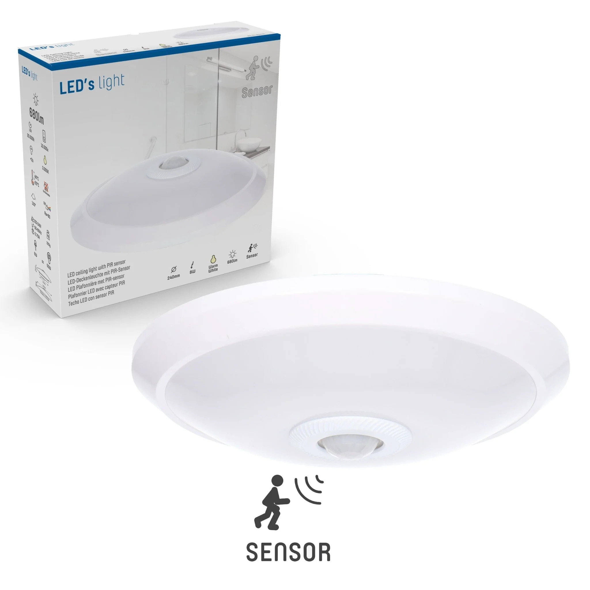 LED Plafondlamp 24 cm met bewegingssensor - Spatwaterdicht - Warm wit - Image 5