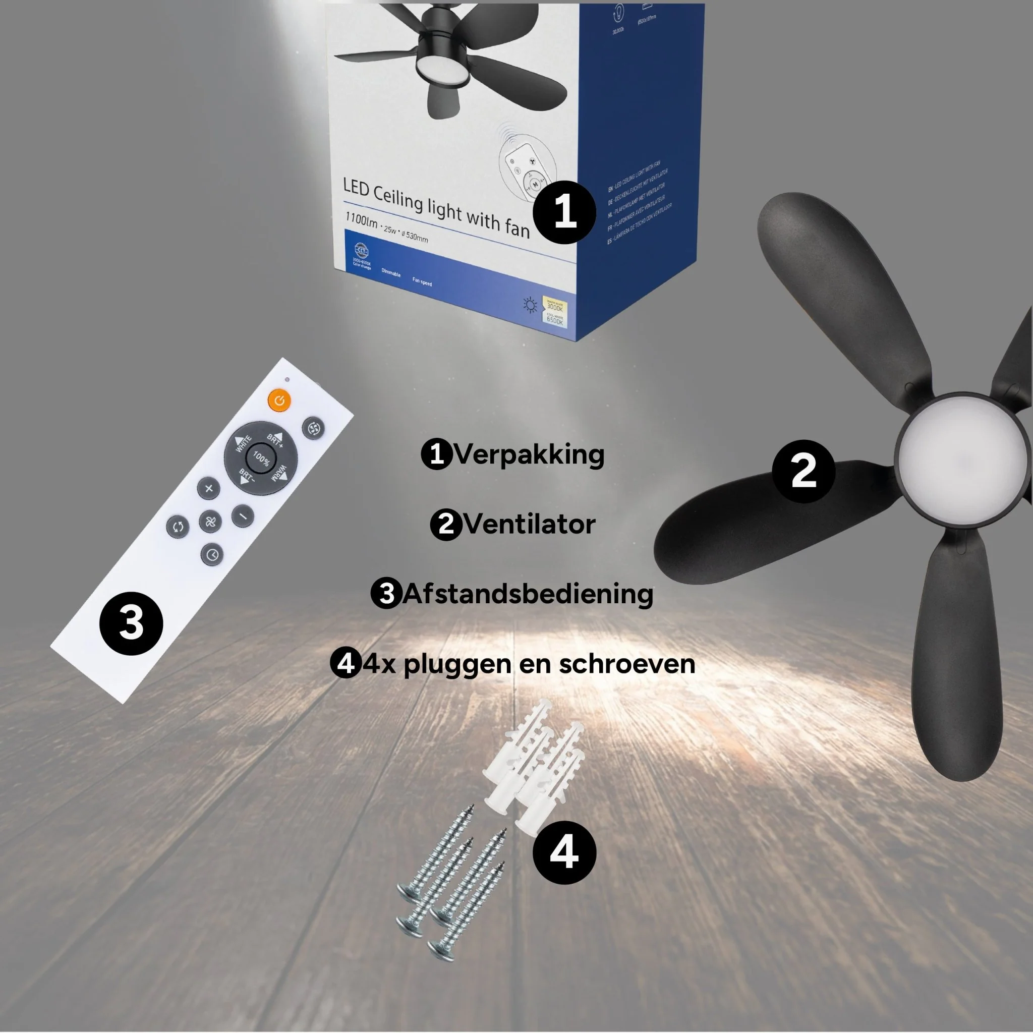 Plafondlamp met ventilator - 25W 1100lm 3000K/6500K Verwijderbare bladen Gemakkelijke installatie - Image 4