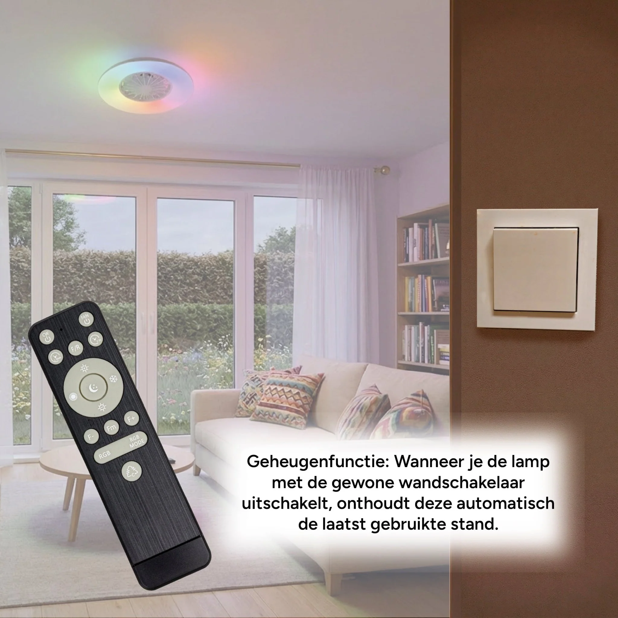LED's Light Plafondlamp met ventilator RGB - 39W 3300lm 2700K/6500K/RGB - Ø485mm IP20 - Dimbaar - Image 10