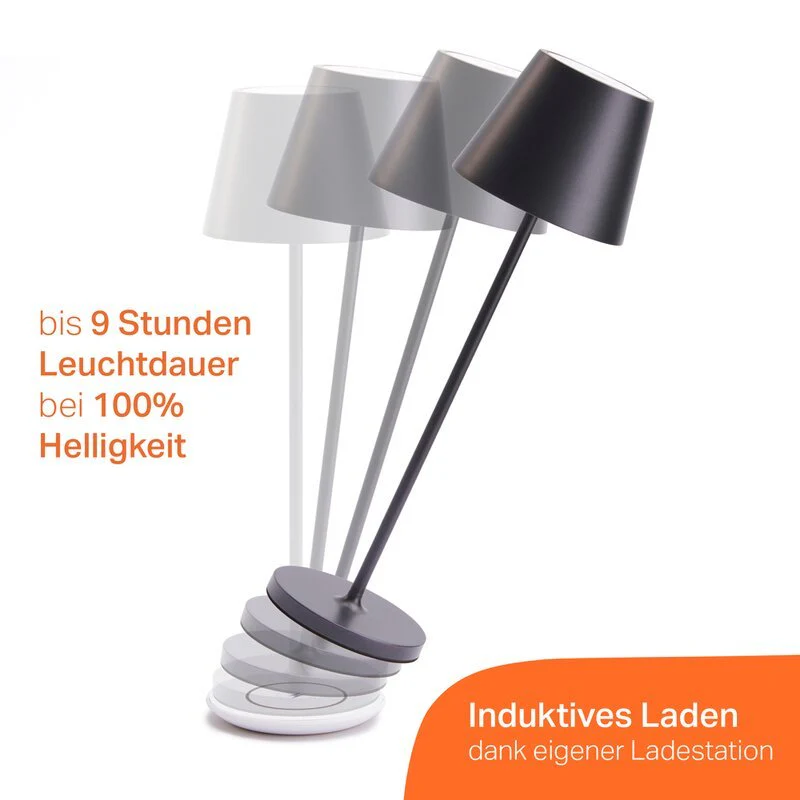 Premium LED Tafellamp met oplaadstation - Oplaadbaar & Draadloos - Voor binnen en buiten - Grijs - Image 5