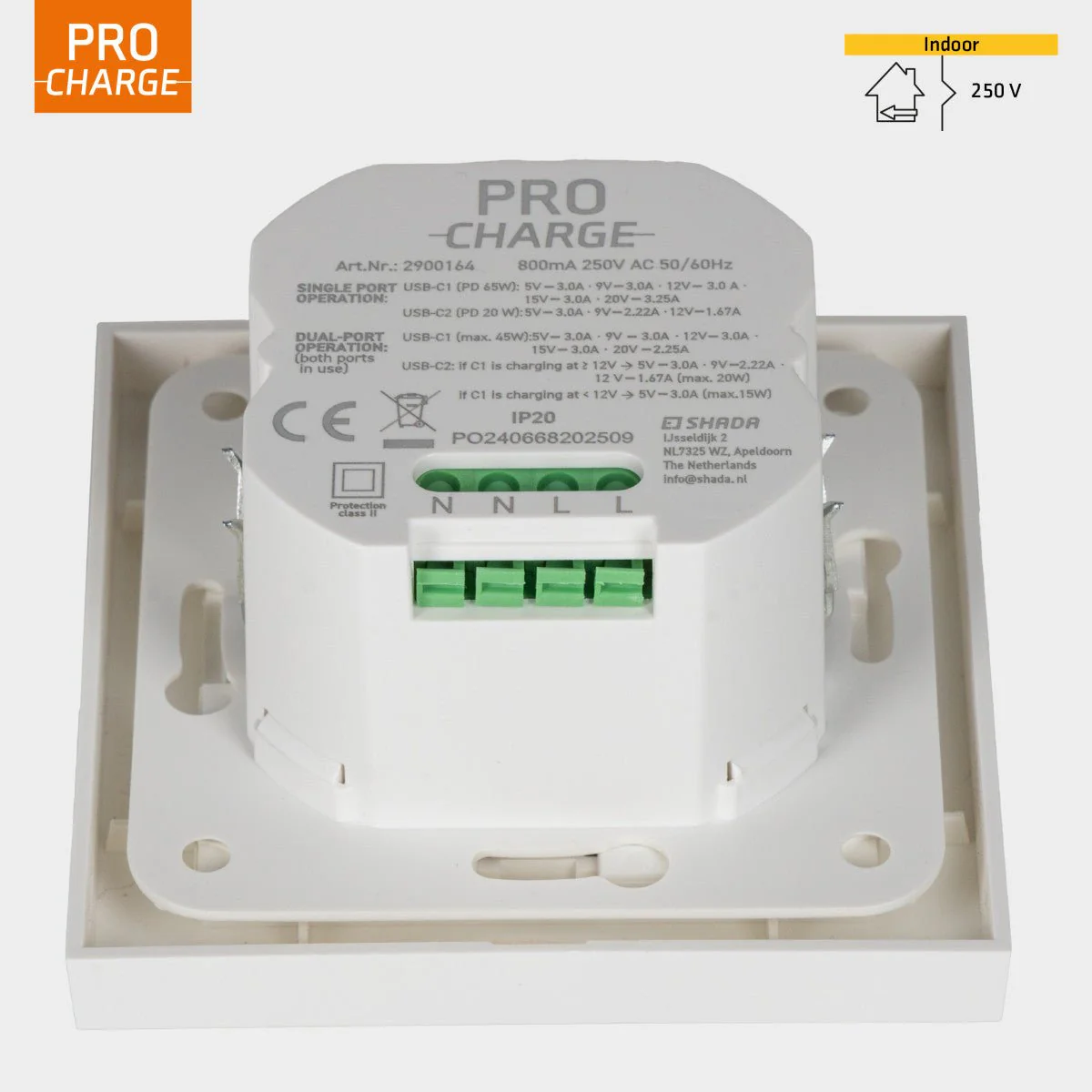 ProCharge USB-C inbouw wandcontactdoos stopcontact duo - 2 snelladers USB-C poorten - Universeel - Wit - Image 3