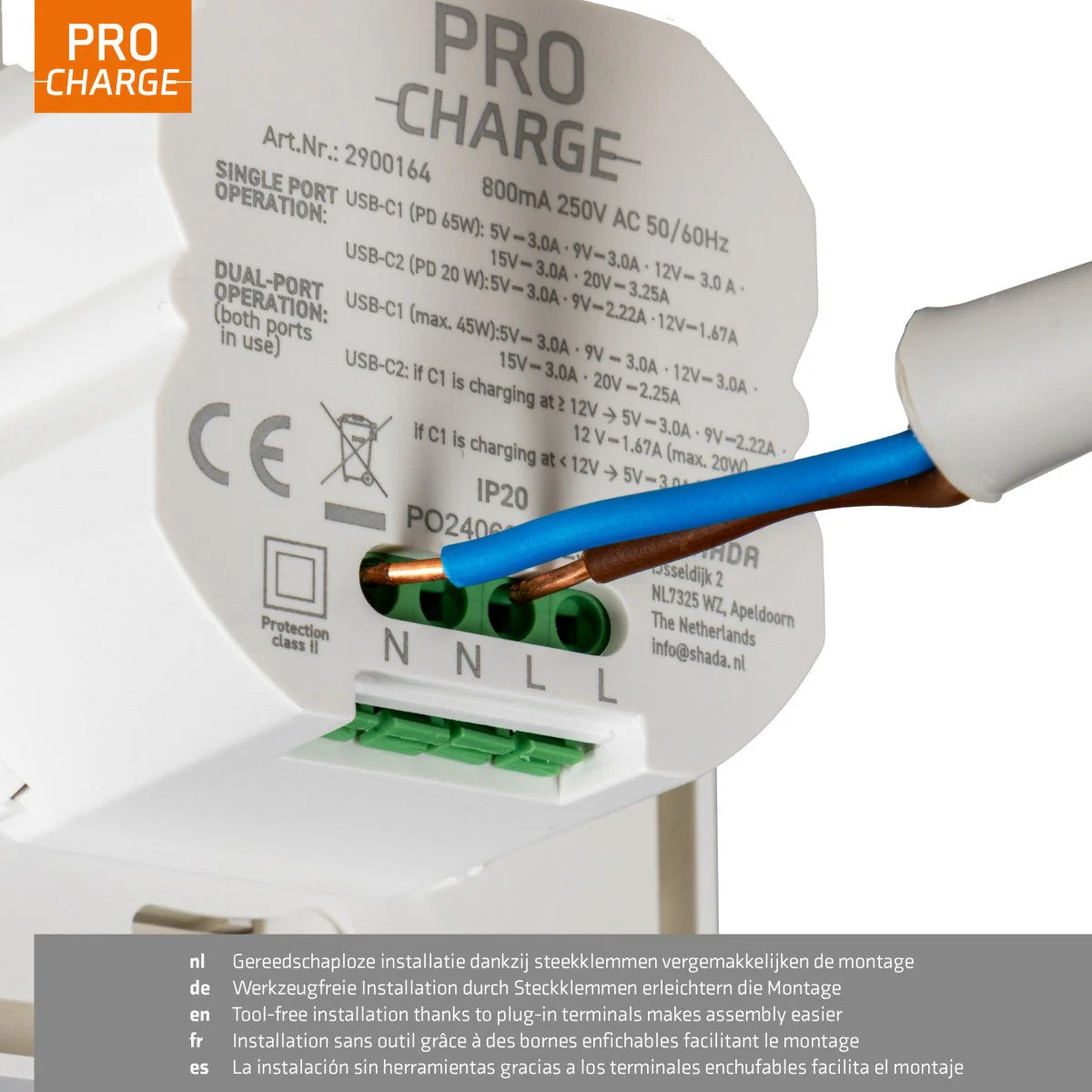 ProCharge USB-C inbouw wandcontactdoos stopcontact duo - 2 snelladers USB-C poorten - Universeel - Wit - Image 5