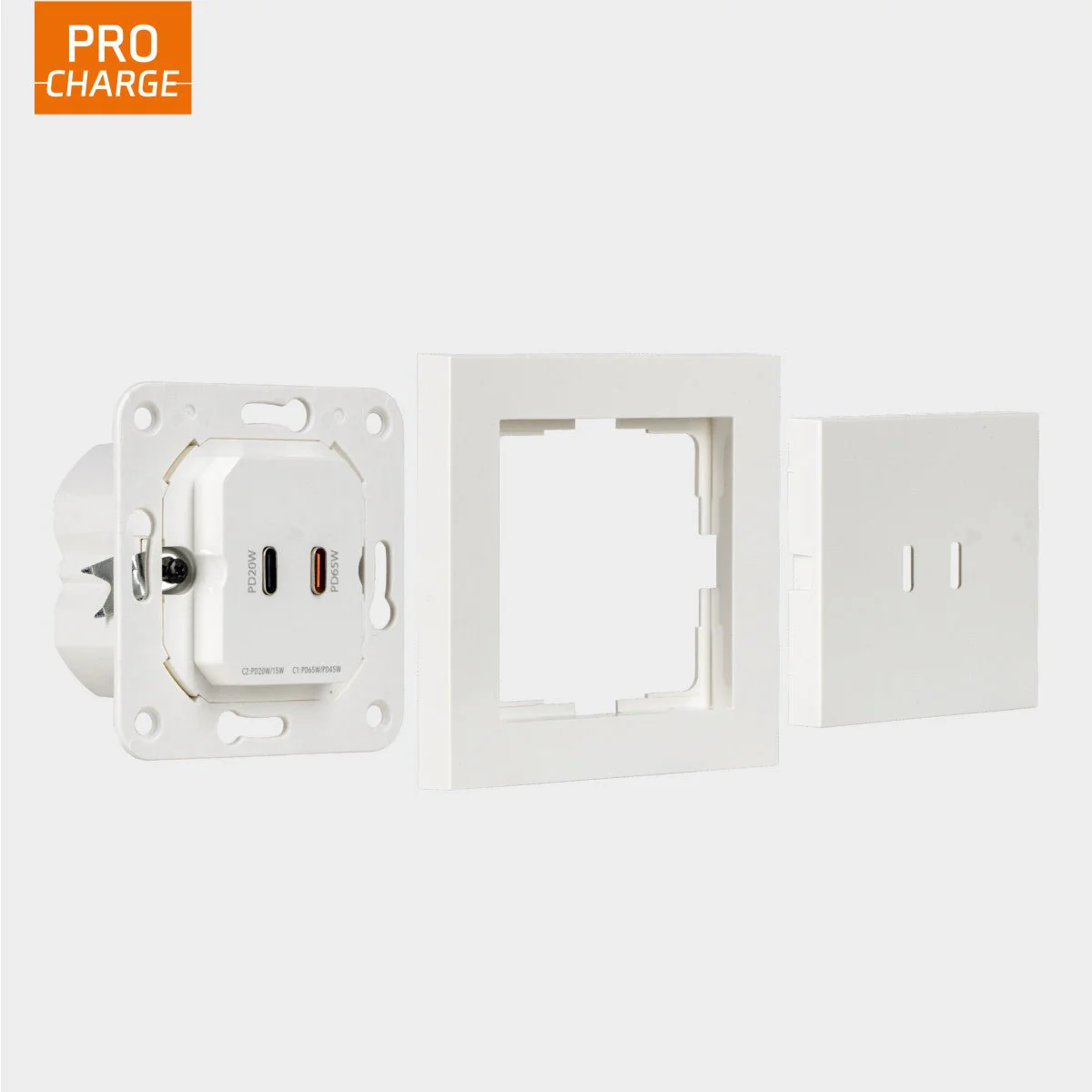 ProCharge USB-C inbouw wandcontactdoos stopcontact duo - 2 snelladers USB-C poorten - Universeel - Wit - Image 9