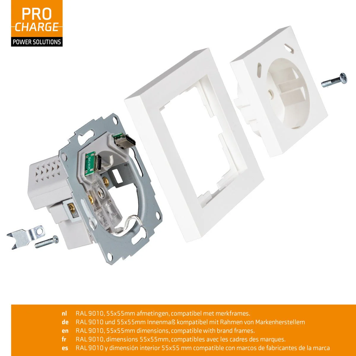 ProCharge USB-C wandcontactdoos inbouw met USB - 2 snelladers USB-C poorten - Universeel - Wit - Image 3