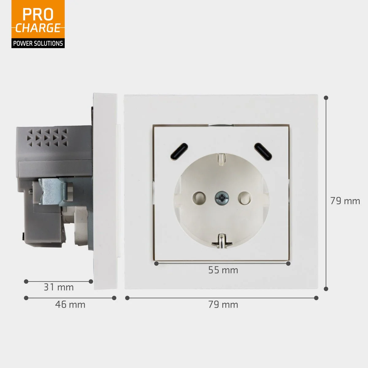 ProCharge USB-C wandcontactdoos inbouw met USB - 2 snelladers USB-C poorten - Universeel - Wit - Image 5
