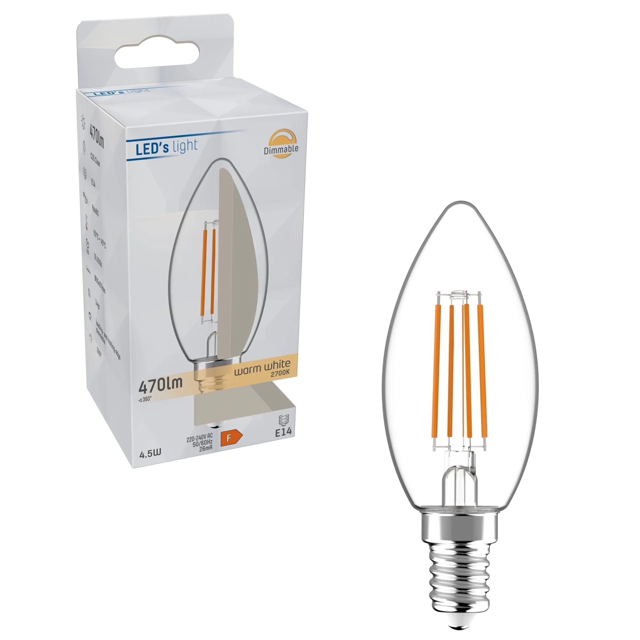 ProDim LED Filament Kaarslamp E14 - Helder - Dimbaar warm wit licht - 4.5W (40W) - Image 4