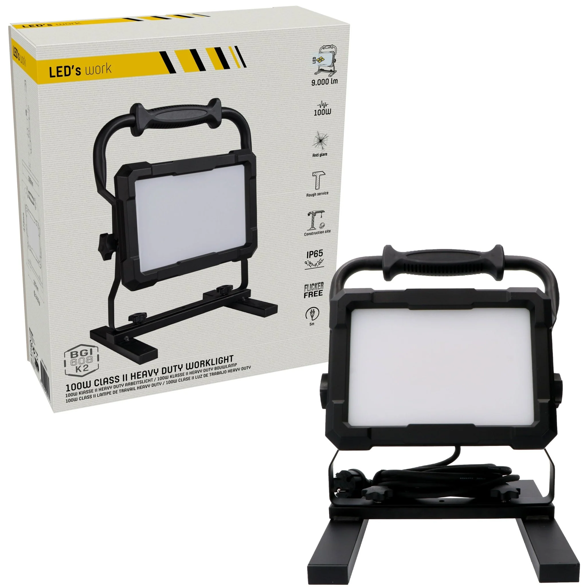 Professionele LED bouwlamp 100W – Rough Service Tested – 5 meter snoer – 9000 lumen – IP65 - Image 4