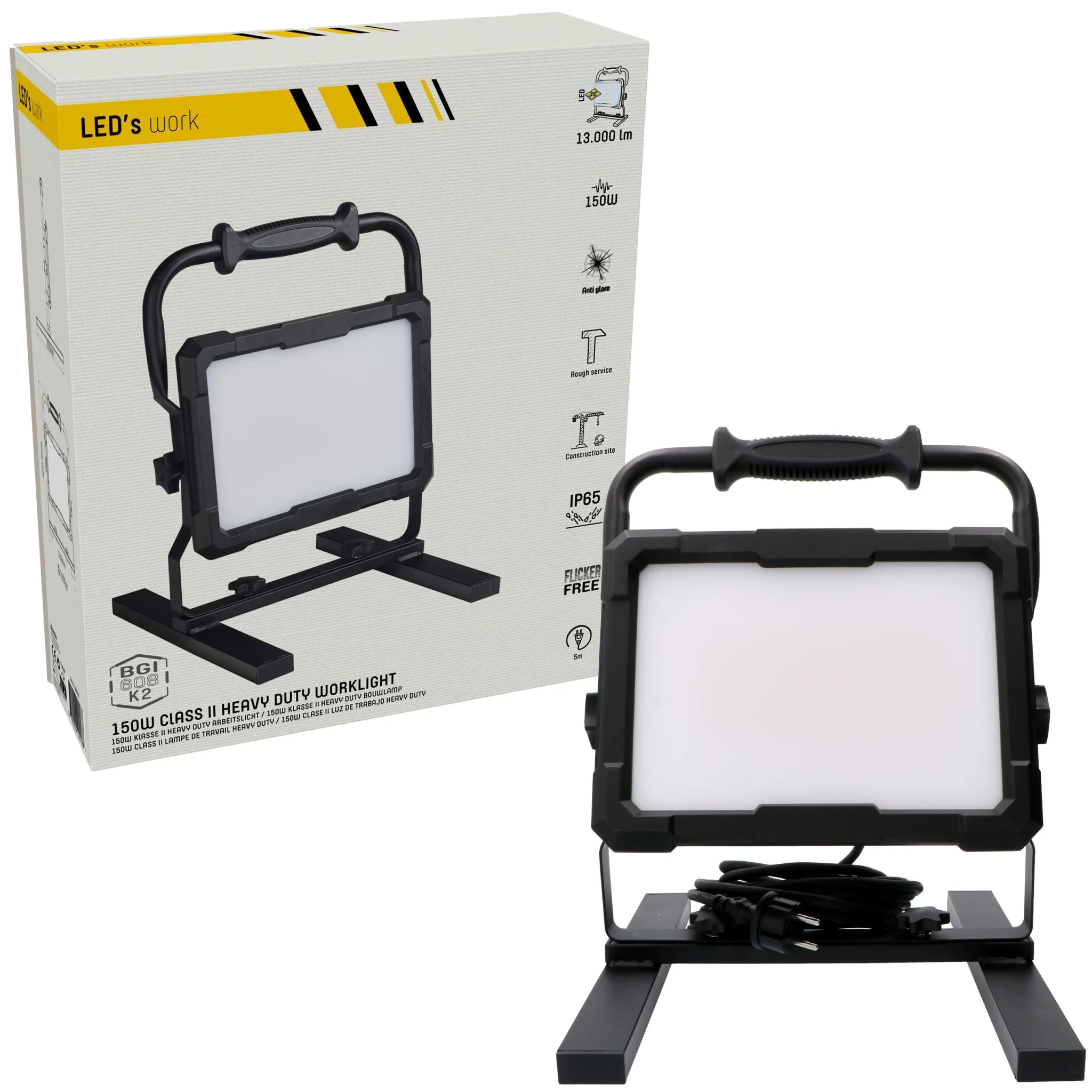 LED's Work Professionele LED Bouwlamp 13000 - Rough Service Tested - 5 meter snoer - 150W - IP65 - Image 4
