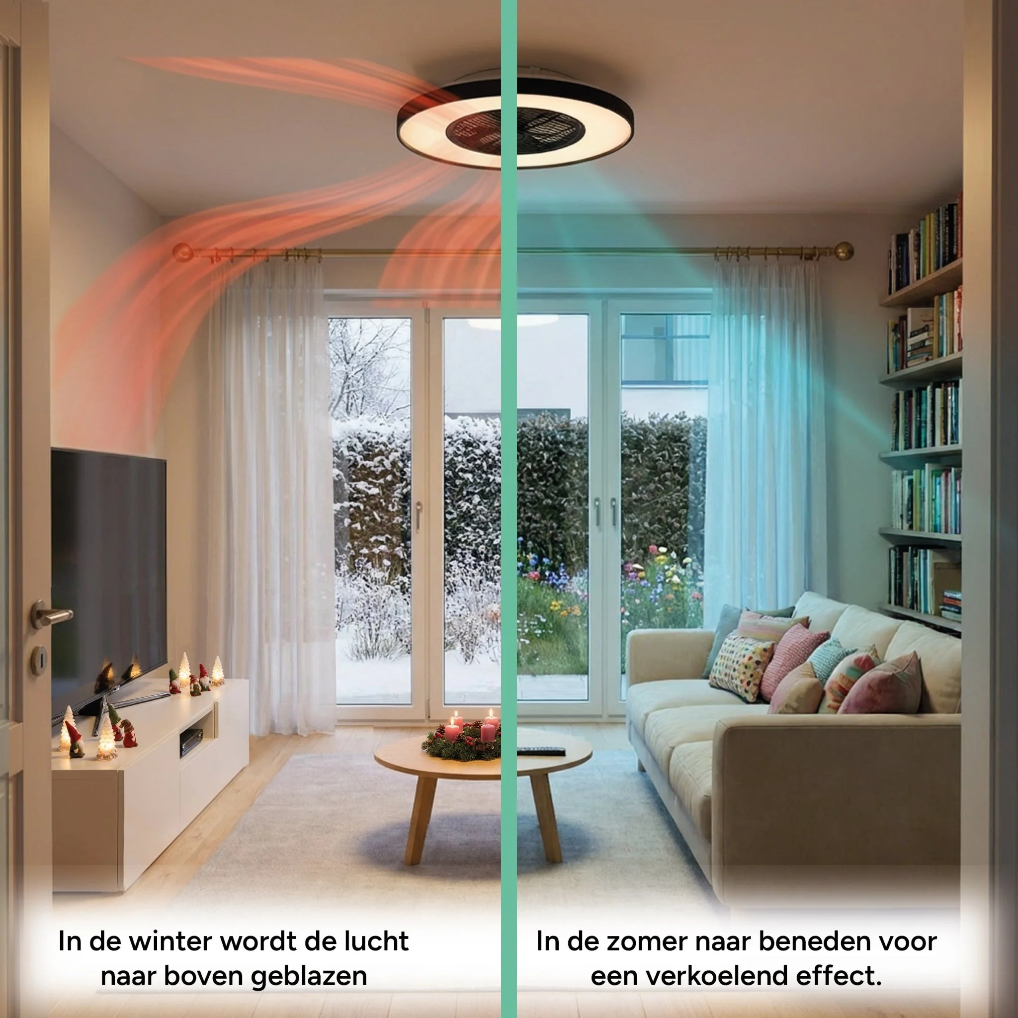 Proventa 3D Air Plafondlamp met Ventilator 60cm - Full room luchtcirculatie - Zomer & Winterstand – Licht en kleurtemperatuur instelbaar - Image 11