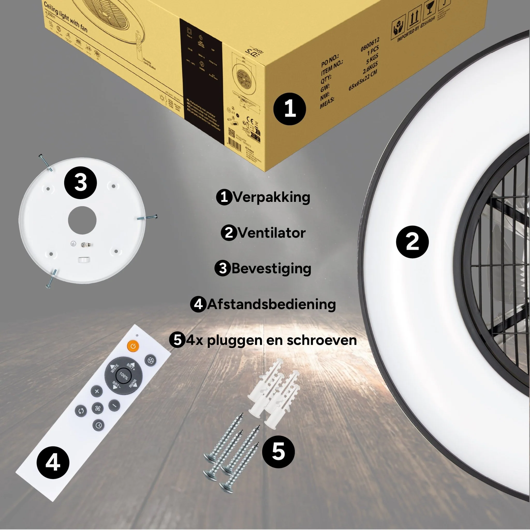 Proventa 3D Air Plafondlamp met Ventilator 60cm - Full room luchtcirculatie - Zomer & Winterstand – Licht en kleurtemperatuur instelbaar - Image 3