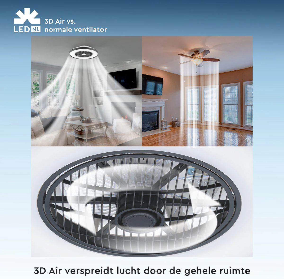 Proventa 3D Air Plafondlamp met Ventilator 60cm - Full room luchtcirculatie - Zomer & Winterstand – Licht en kleurtemperatuur instelbaar - Image 4