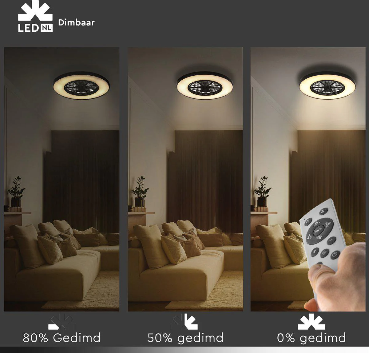 Proventa 3D Air Plafondlamp met Ventilator 60cm - Full room luchtcirculatie - Zomer & Winterstand – Licht en kleurtemperatuur instelbaar - Image 5