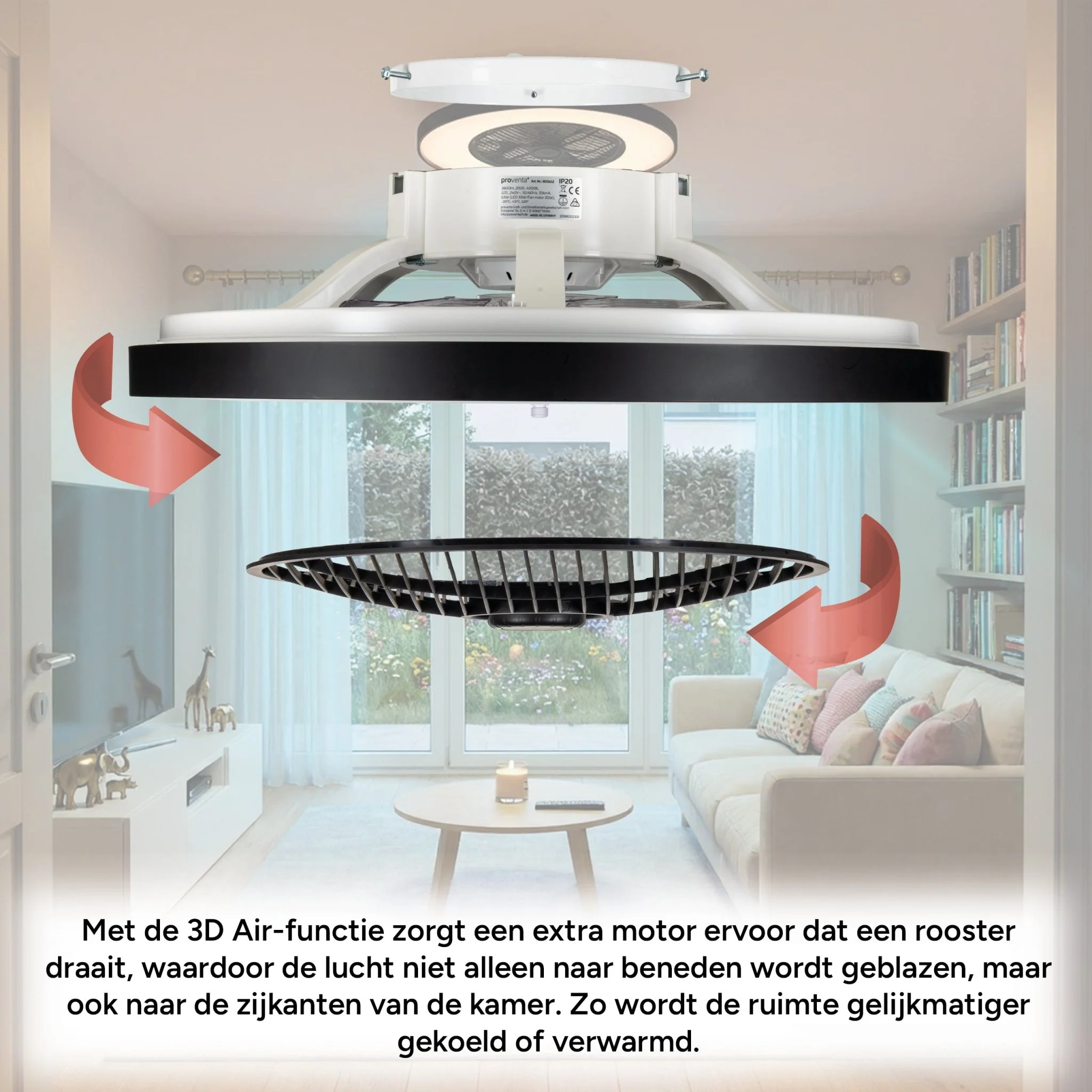 Proventa 3D Air Plafondlamp met Ventilator 60cm - Full room luchtcirculatie - Zomer & Winterstand – Licht en kleurtemperatuur instelbaar - Image 7