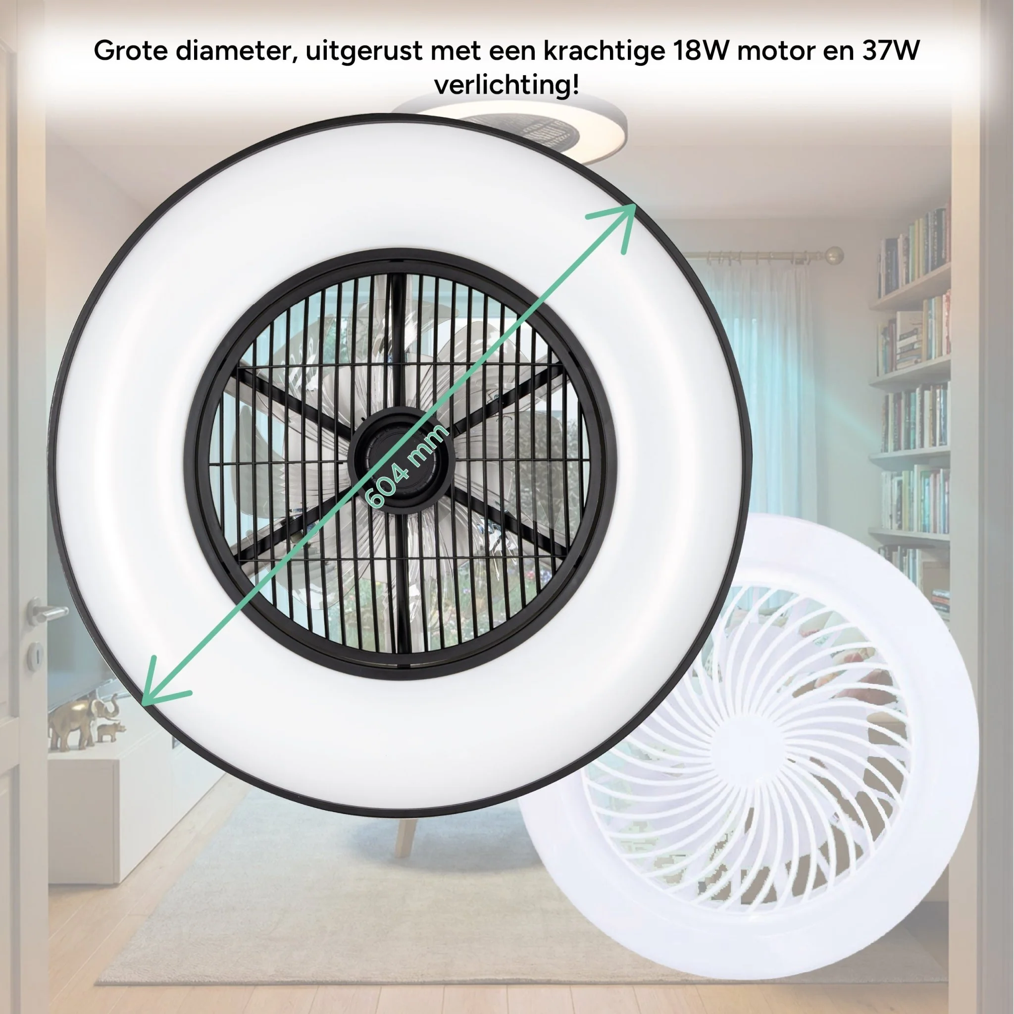 Proventa 3D Air Plafondlamp met Ventilator 60cm - Full room luchtcirculatie - Zomer & Winterstand – Licht en kleurtemperatuur instelbaar - Image 8