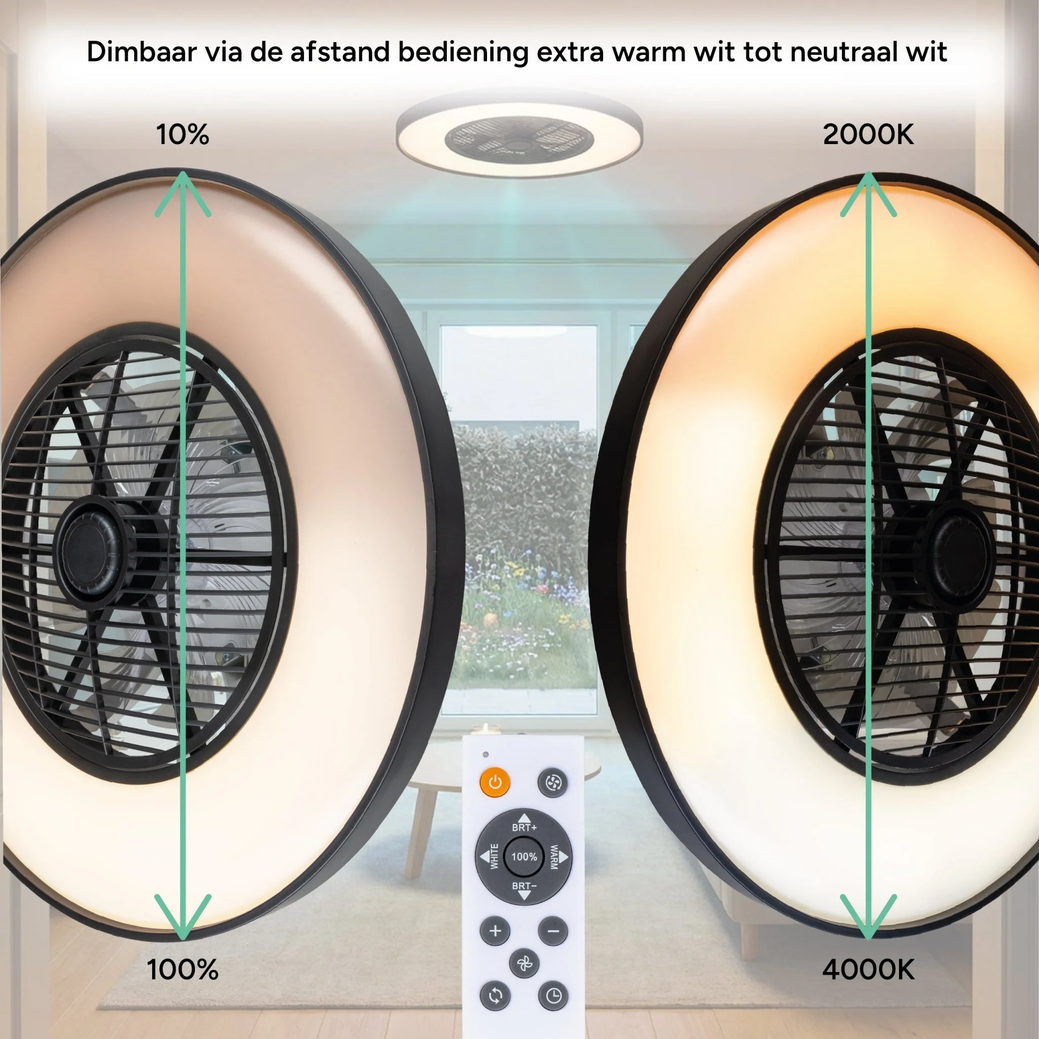 Proventa 3D Air Plafondlamp met Ventilator 60cm - Full room luchtcirculatie - Zomer & Winterstand – Licht en kleurtemperatuur instelbaar - Image 9