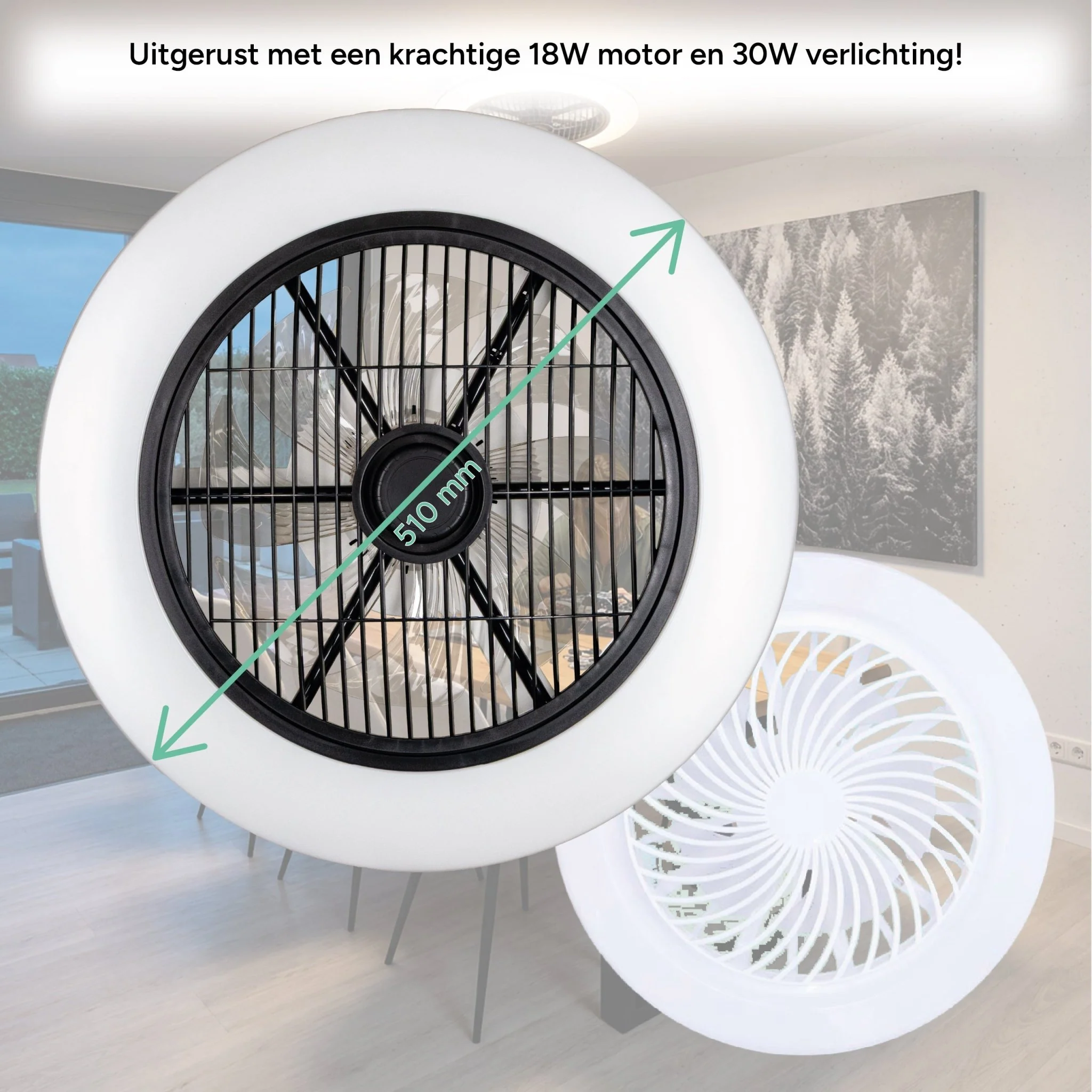 Proventa 3D Air Plafondventilator met verlichting 50 cm - Verspreidt lucht over hele kamer - Met afstandsbediening - Image 5