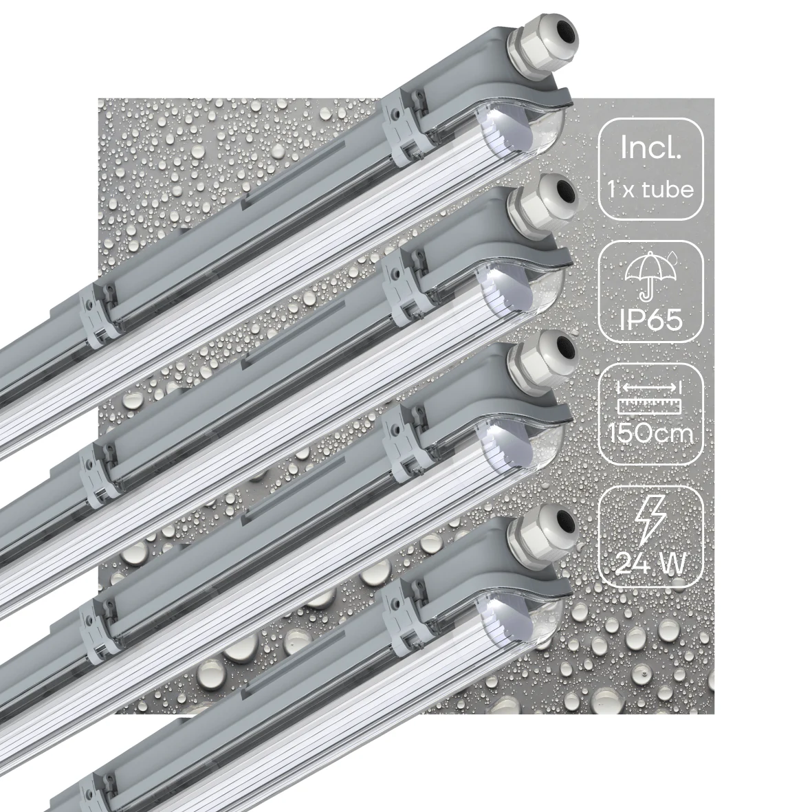 4 PACK - LED's Light LED TL 4  armaturen met lampen 150 cm - Koud wit licht 6500 K - Waterdicht - Complete set - 4 stuks - Image 3