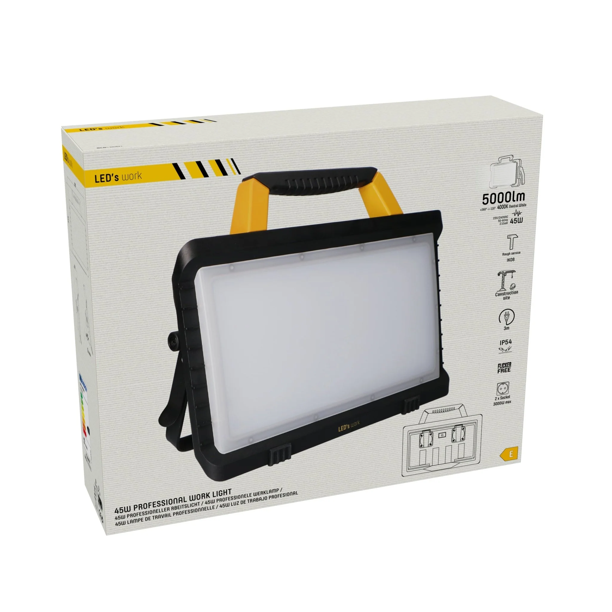 LED's Work Bouwlamp 5000 - 2 extra stopcontacten - 3 meter snoer - IP54 water- en stofbestendig - Image 10