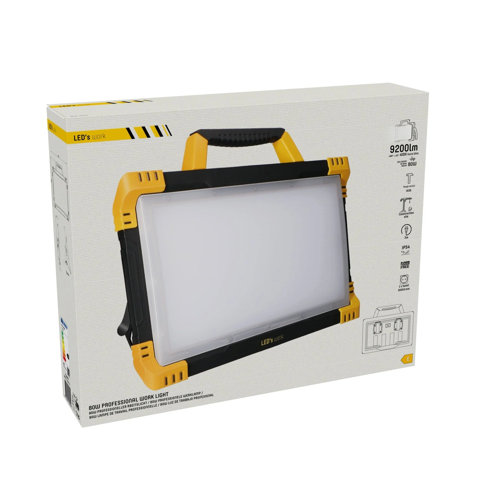 LED's Work Bouwlamp 9200 - 2 extra stopcontacten - 5 meter snoer - IP54 water- en stofbestendig - Image 9