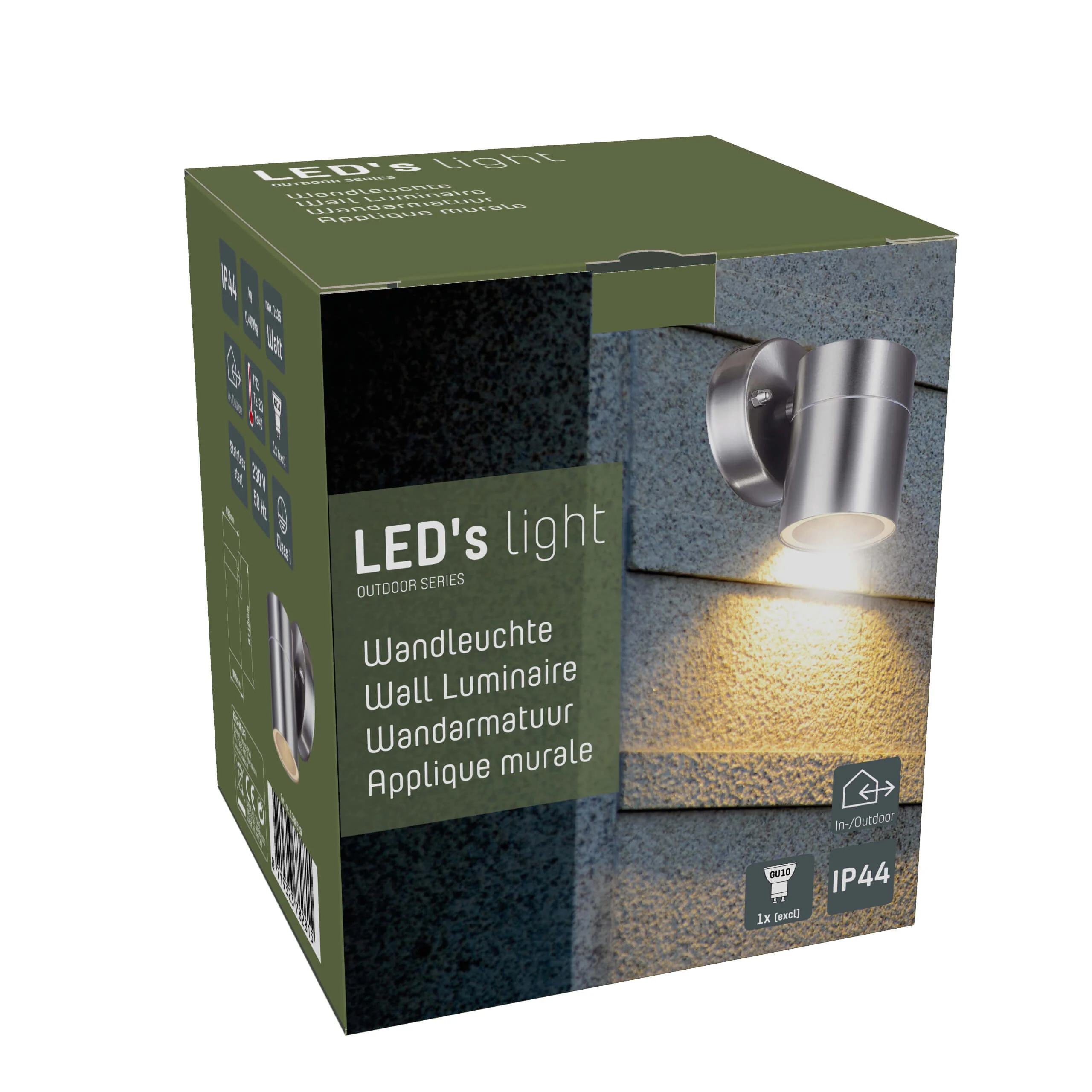 RVS LED Muurlamp Buiten - Spot met GU10 fitting - Model Monza - IP44 - Zilver - Image 10
